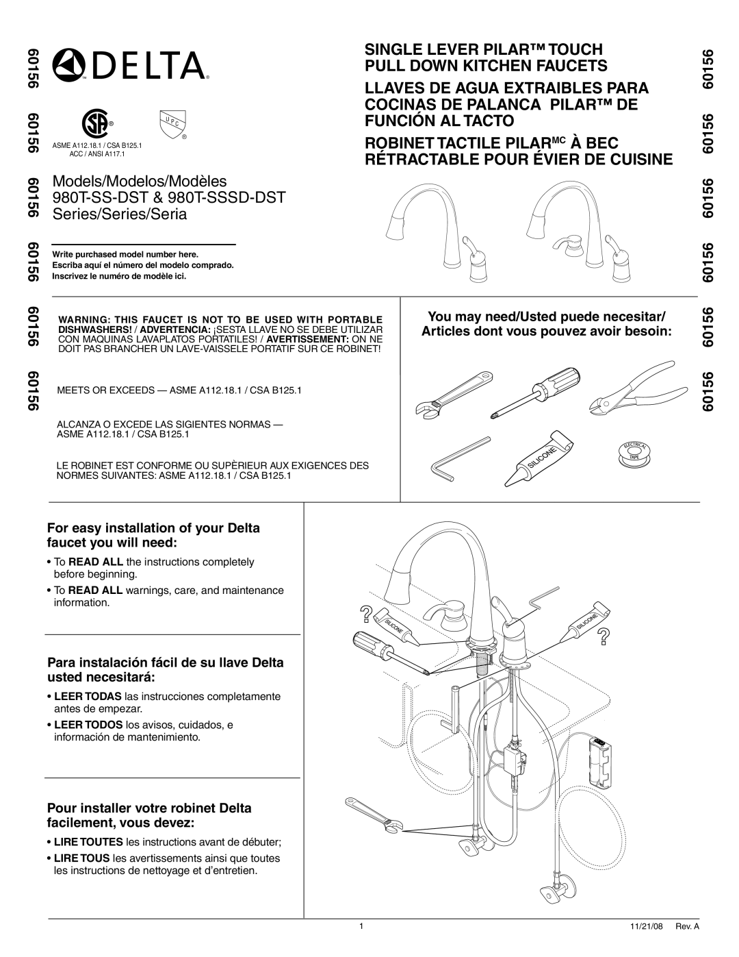 Delta 980T-SSSD-DST Series, 980T-SS-DST Series manual 980T-SS-DST & 980T-SSSD-DST, Inscrivez le numéro de modèle ici 