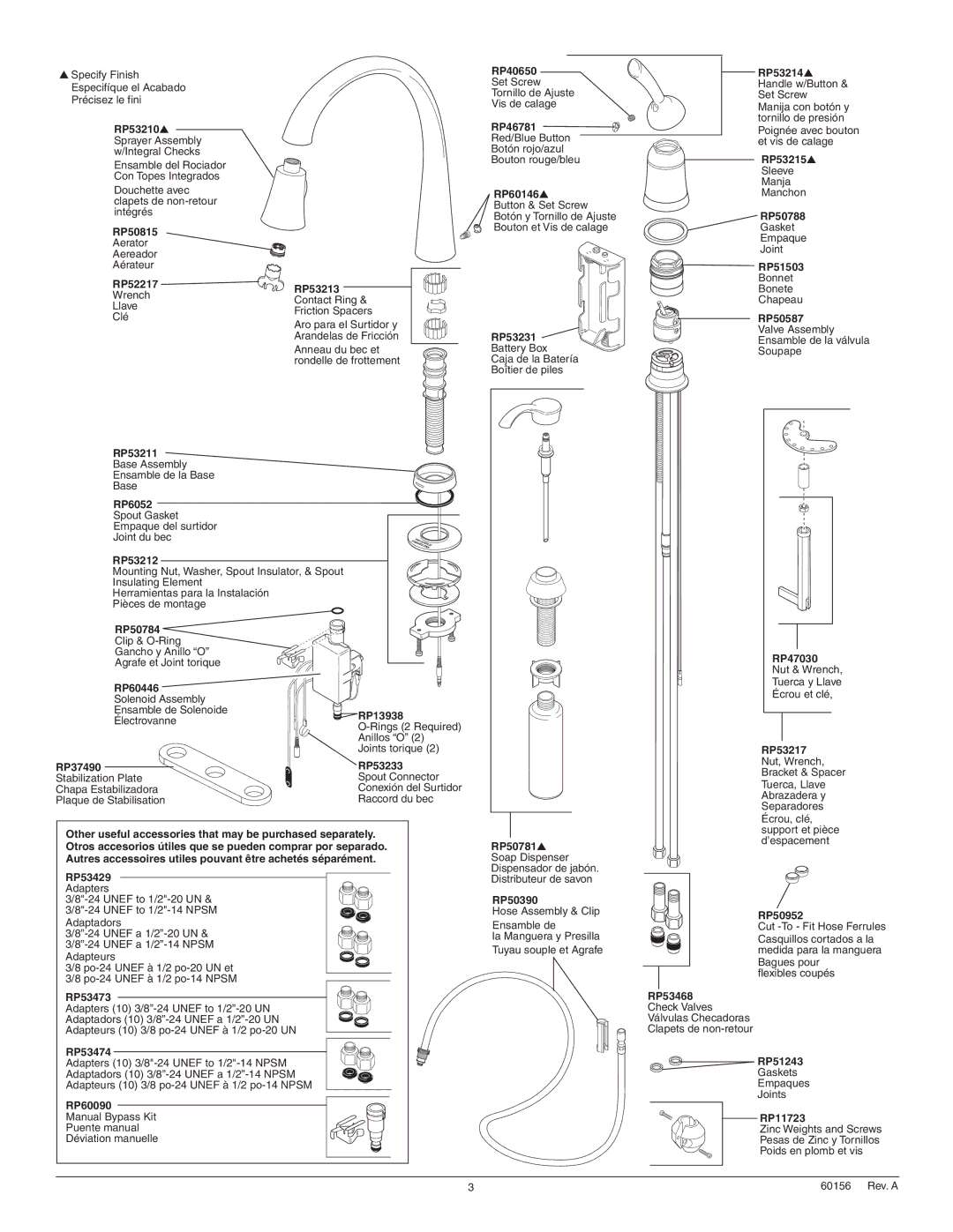 Delta 980T-SSSD-DST Series RP53210 Sprayer Assembly w/Integral Checks, RP50815, RP52217, RP53211, RP40650, RP60146, RP6052 