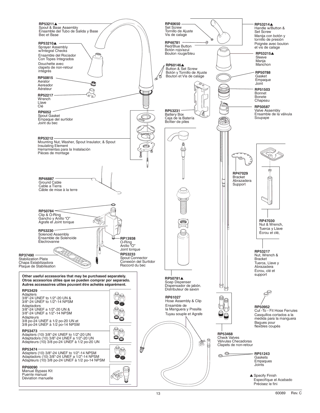 Delta 980T-SS-DST RP53211, RP53210 Sprayer Assembly w/Integral Checks, RP50815, RP52217, RP6052, RP53212, RP40650, RP60146 