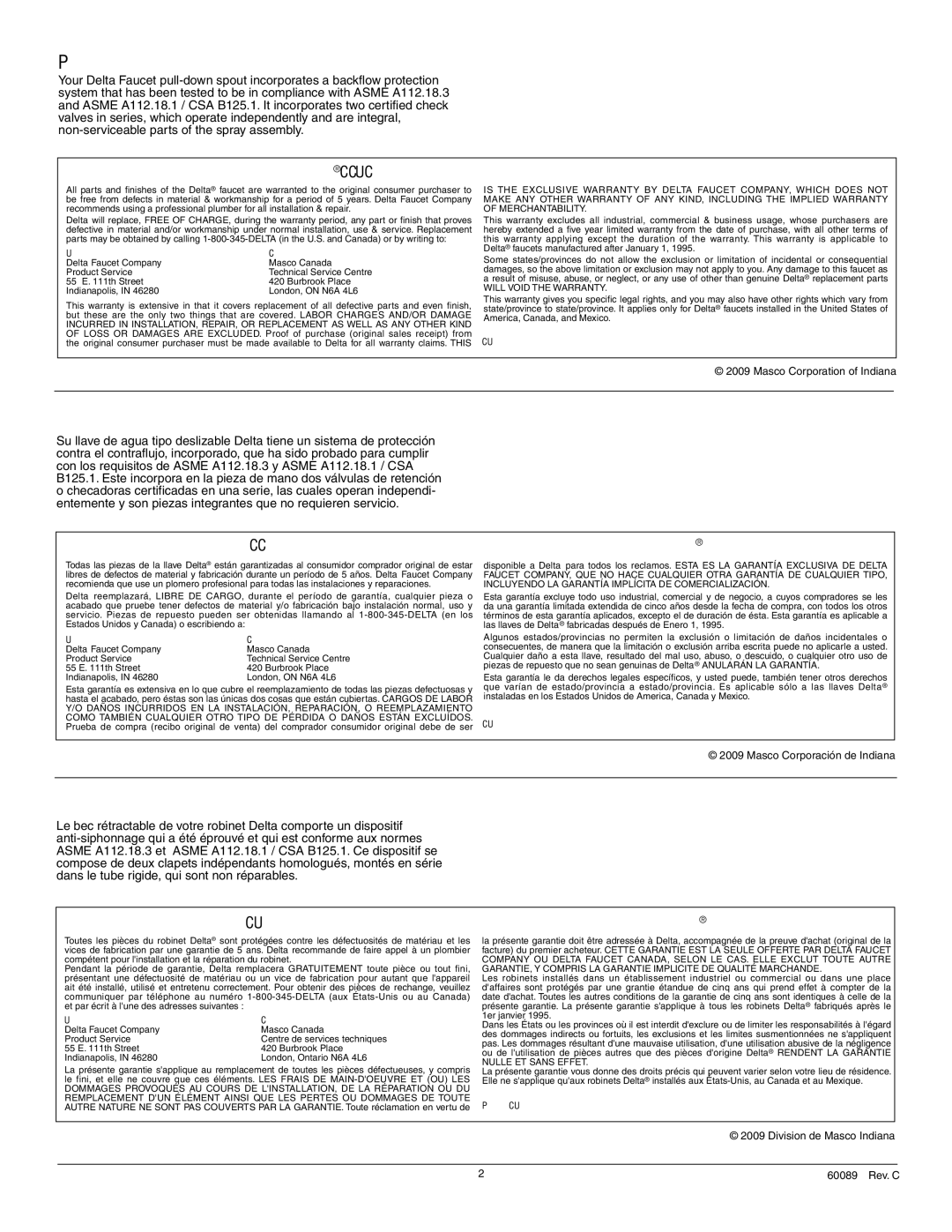 Delta 980T-SSSD-DST, 980T-SS-DST manual Backflow Protection System 