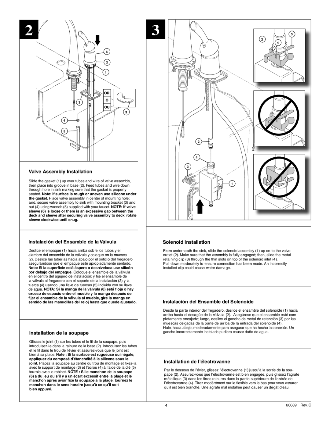 Delta 980T-SSSD-DST manual Valve Assembly Installation, Instalación del Ensamble de la Válvula, Installation de la soupape 