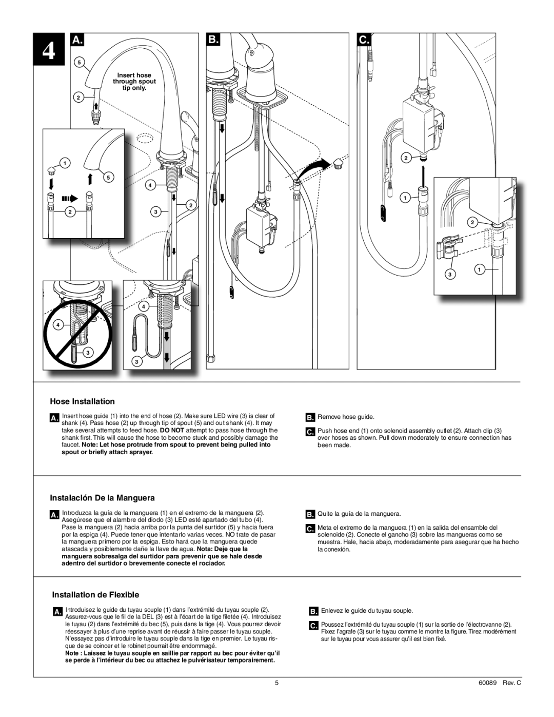 Delta 980T-SS-DST, 980T-SSSD-DST manual Hose Installation, Instalación De la Manguera, Installation de Flexible 