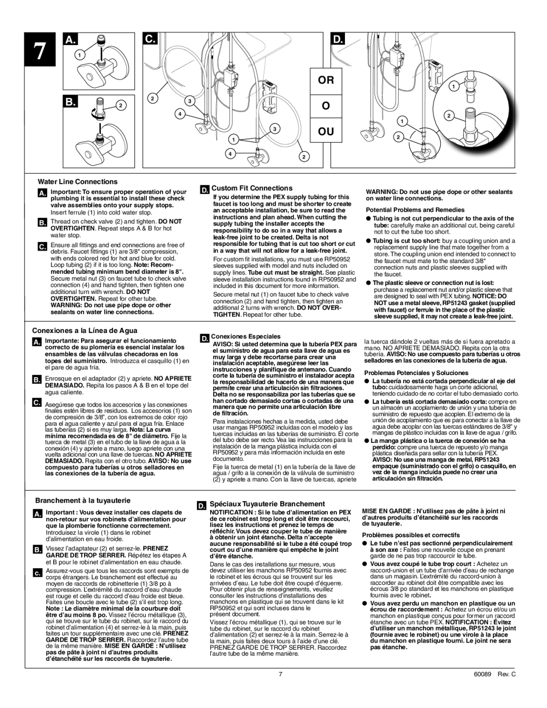 Delta 980T-SS-DST manual Muy larga y debe recortarse para crear una, Topes del suministro. Introduzca el casquillo 1 en 