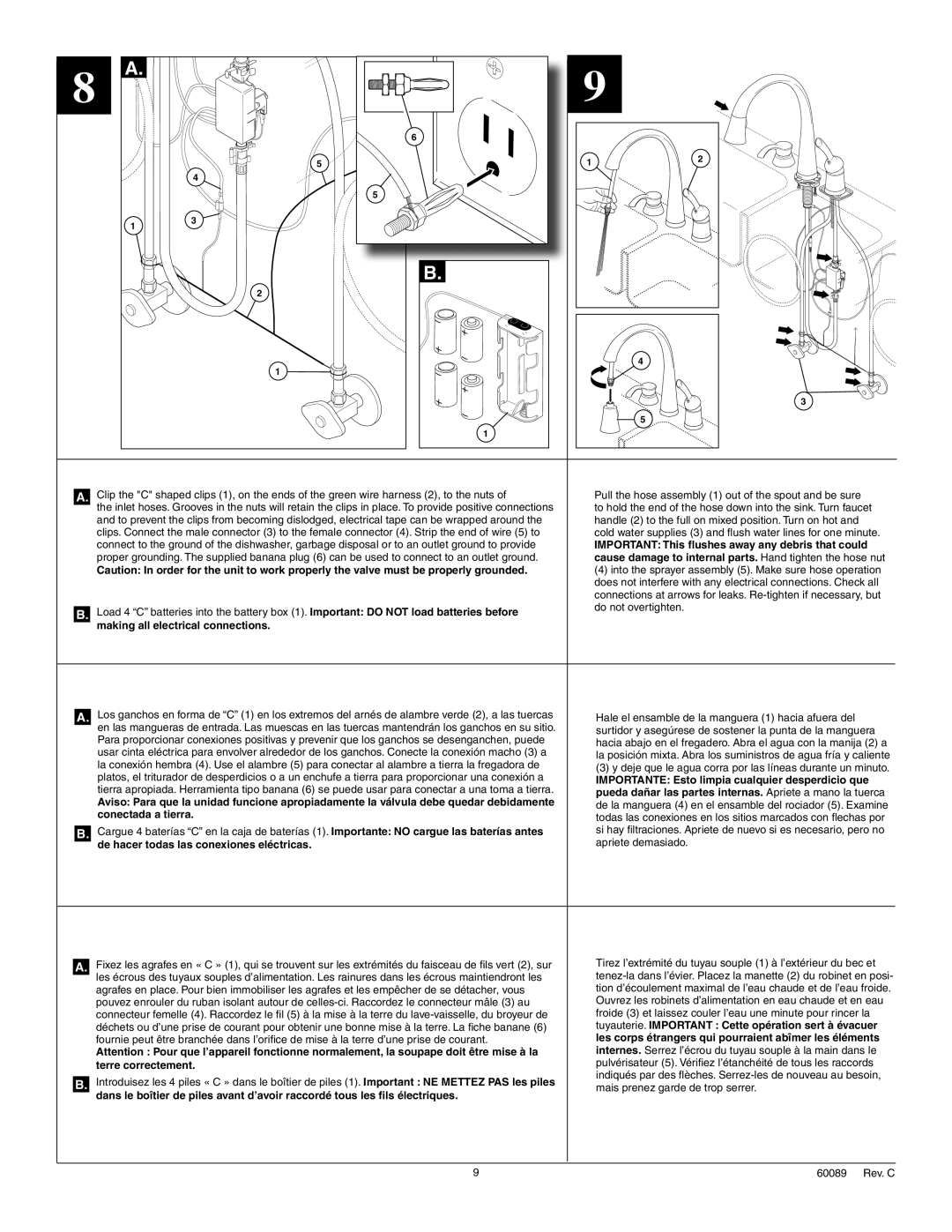 Delta 980T-SS-DST Important This flushes away any debris that could, Making all electrical connections, Conectada a tierra 