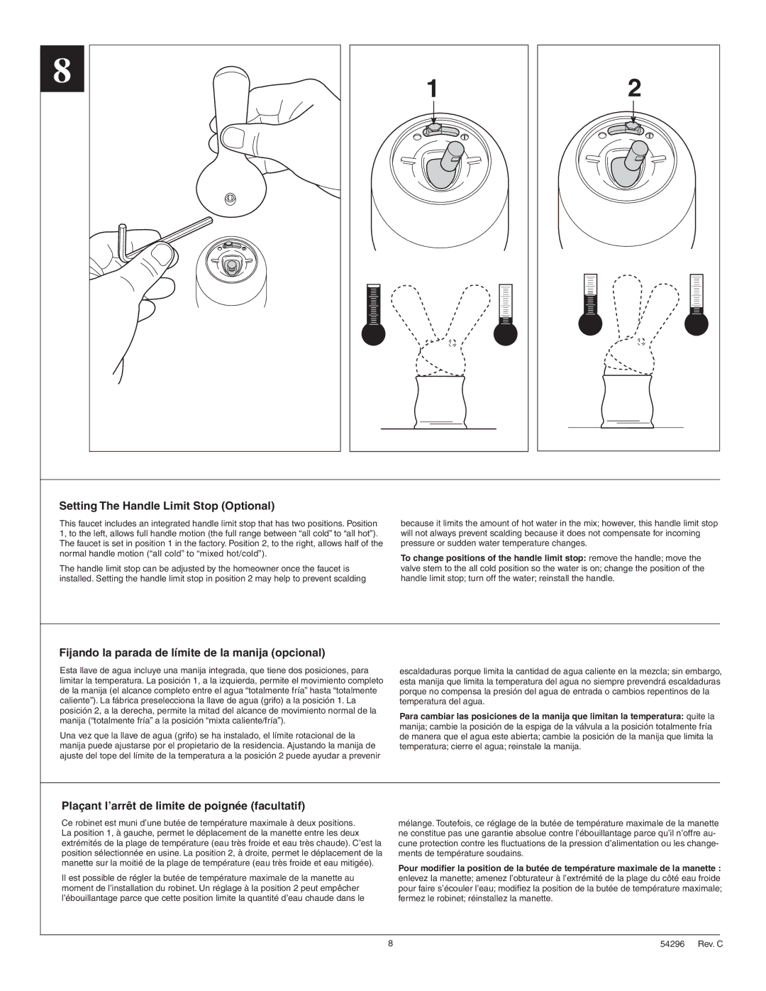 Delta 978-SD-DST Series manual Setting The Handle Limit Stop Optional, Fijando la parada de límite de la manija opcional 