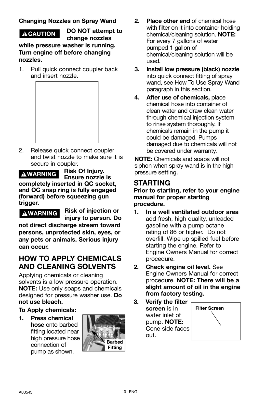 Delta A00543, DTH3635 instruction manual HOW to Apply Chemicals and Cleaning Solvents, Starting 