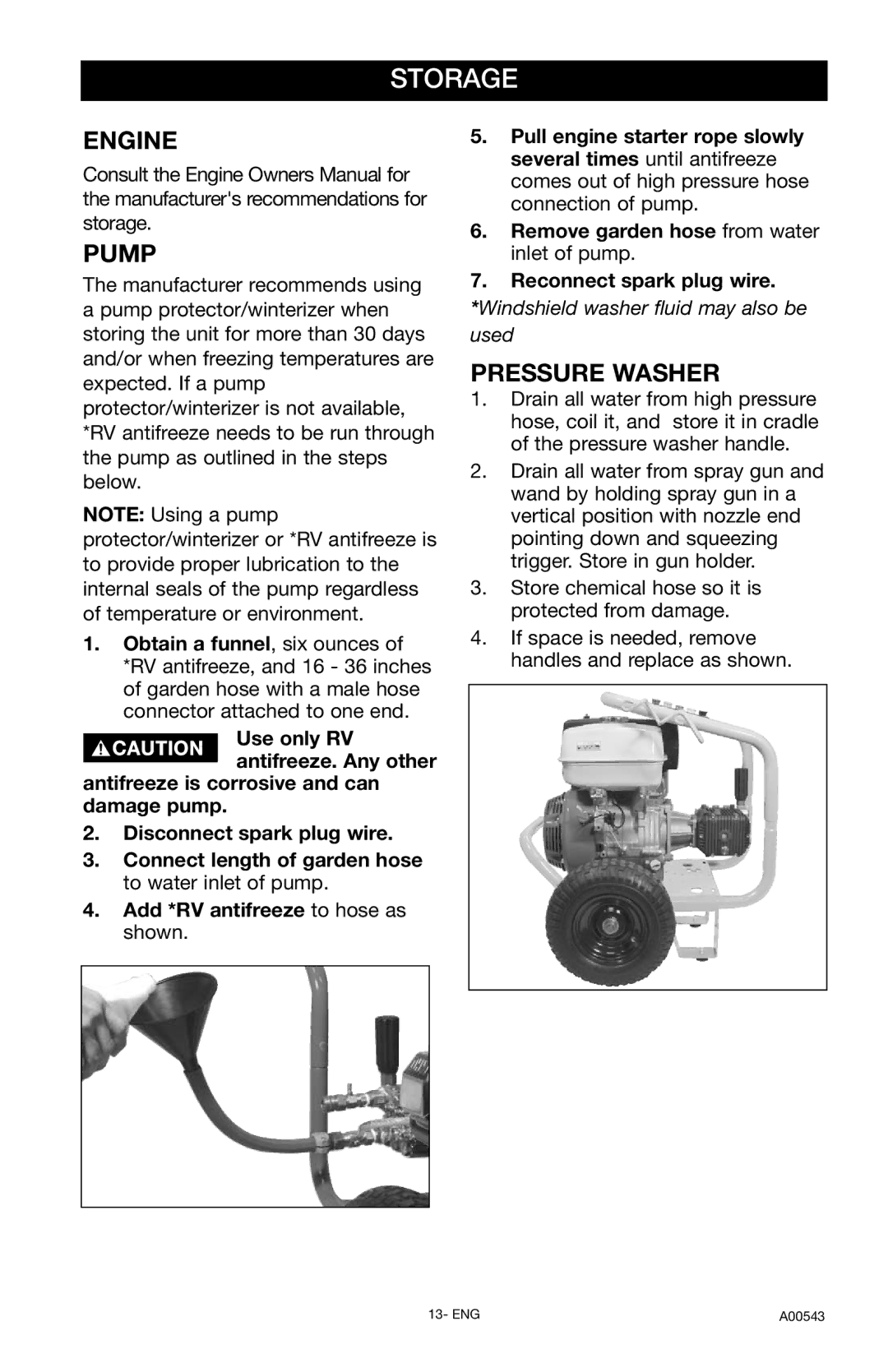 Delta DTH3635, A00543 instruction manual Storage, Pressure Washer 