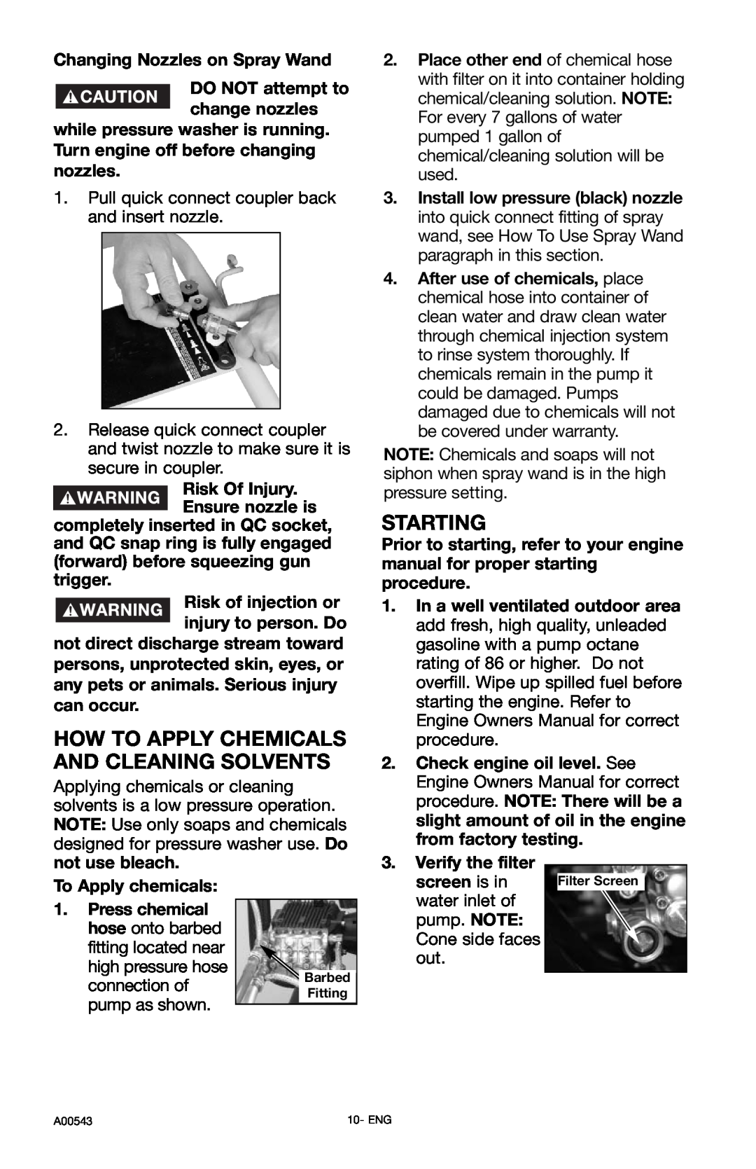 Delta A00543, DTH3635 instruction manual How To Apply Chemicals And Cleaning Solvents, Starting 