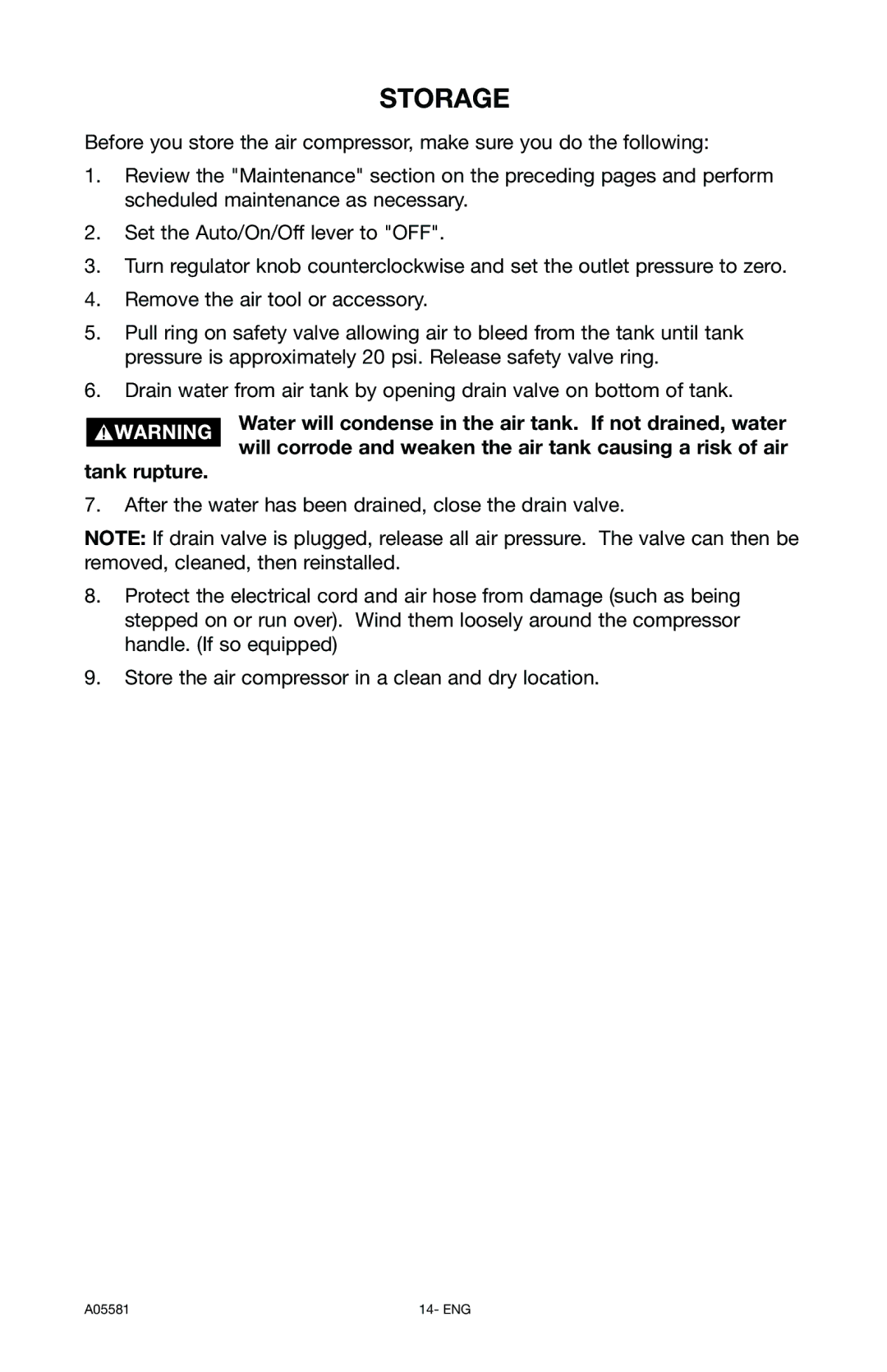 Delta A05581, CP201 instruction manual Storage 