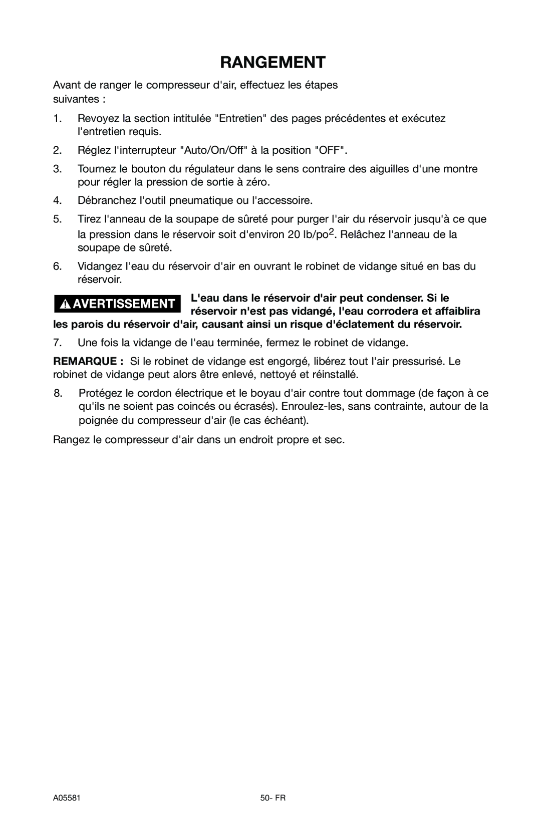 Delta A05581, CP201 instruction manual Rangement 