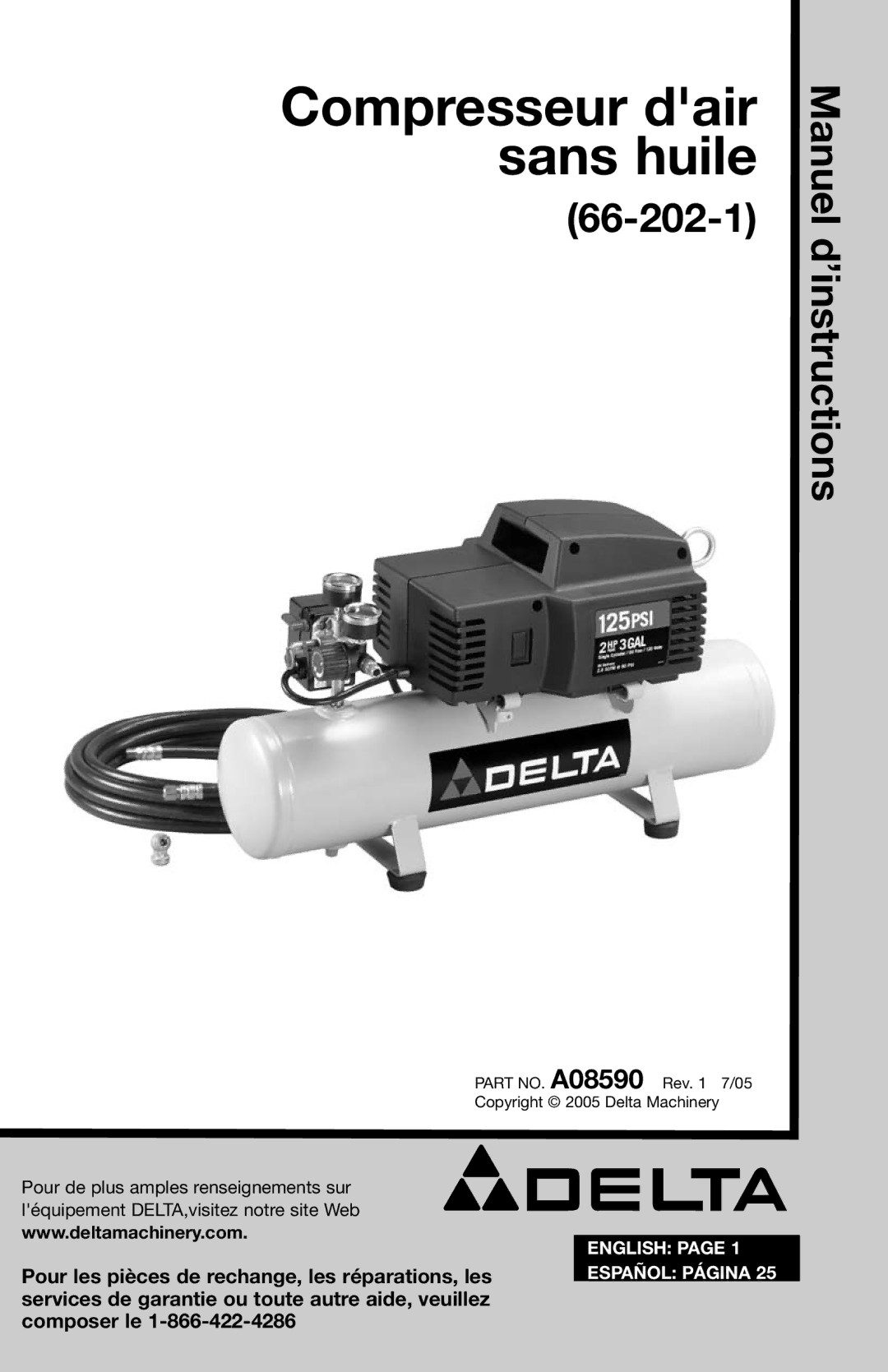 Delta A08590 instruction manual Compresseur dair sans huile 