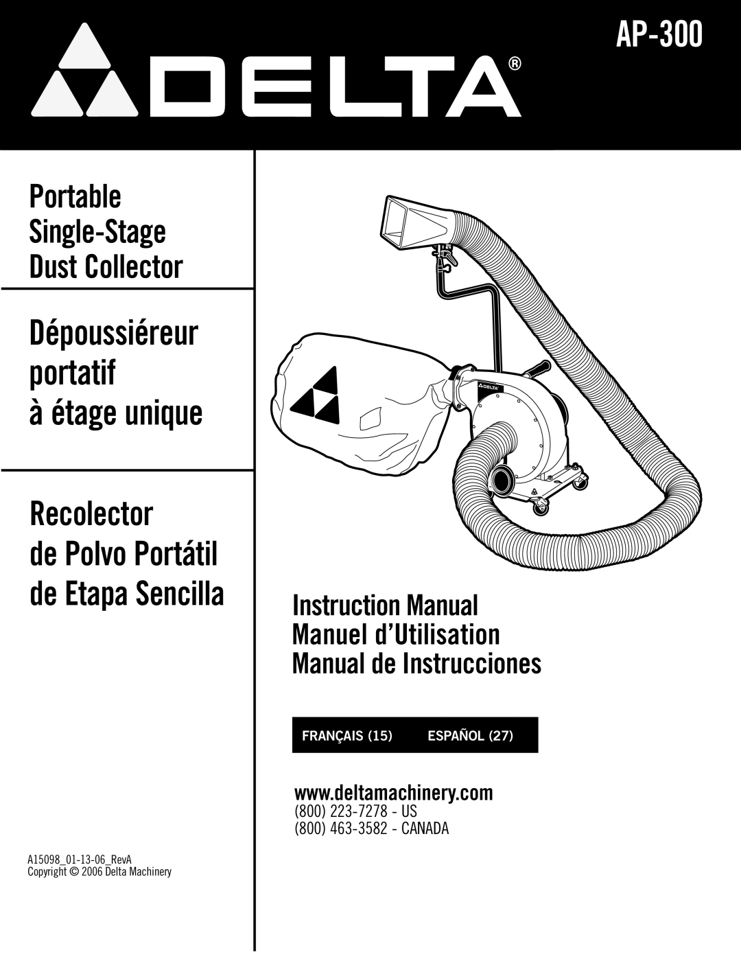 Delta A15098 instruction manual Contractors Saw 