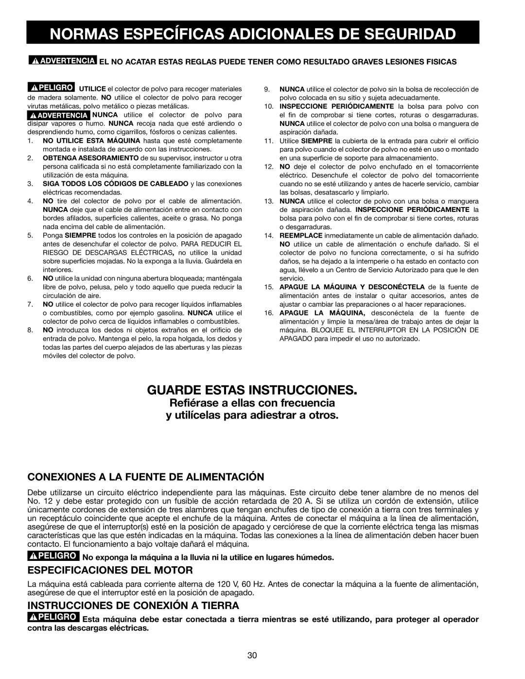 Delta A15098 instruction manual Normas Específicas Adicionales DE Seguridad, Conexiones a LA Fuente DE Alimentación 