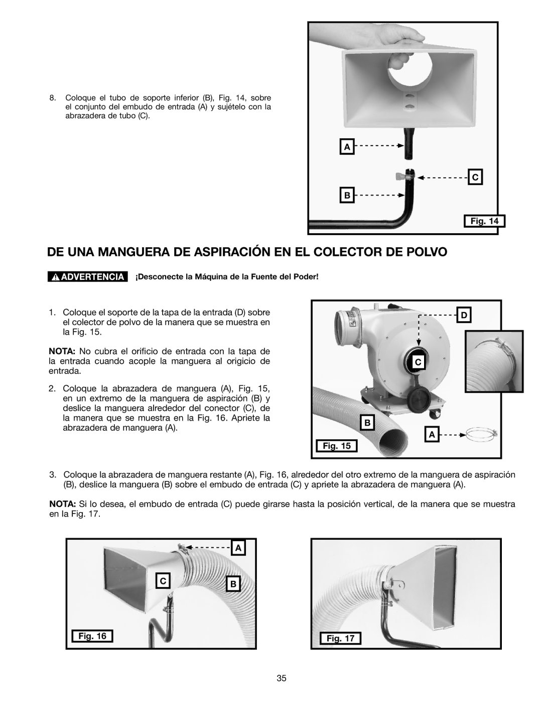 Delta A15098 instruction manual DE UNA Manguera DE Aspiración EN EL Colector DE Polvo 