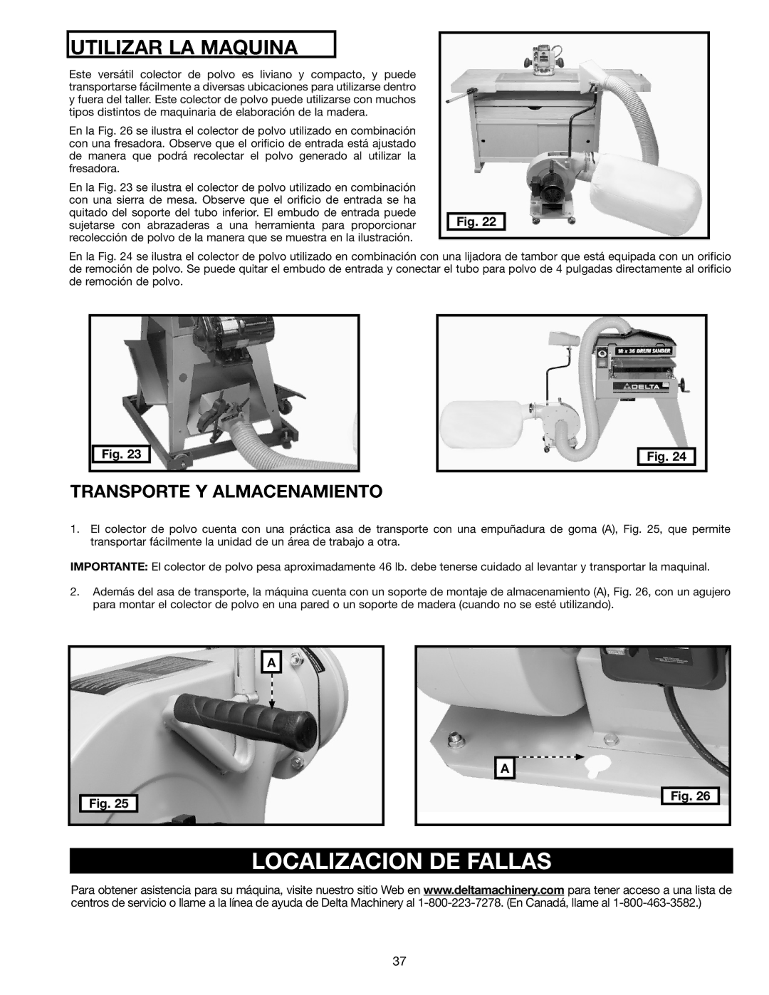 Delta A15098 instruction manual Localizacion DE Fallas, Transporte Y Almacenamiento 