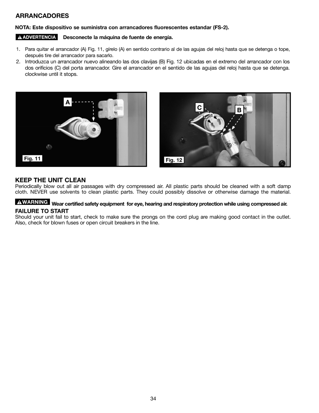 Delta AP-100 instruction manual Arrancadores, Keep the Unit Clean 