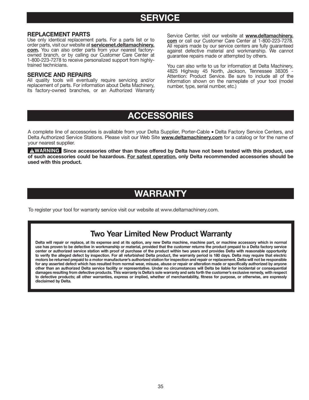 Delta AP-100 instruction manual Service 