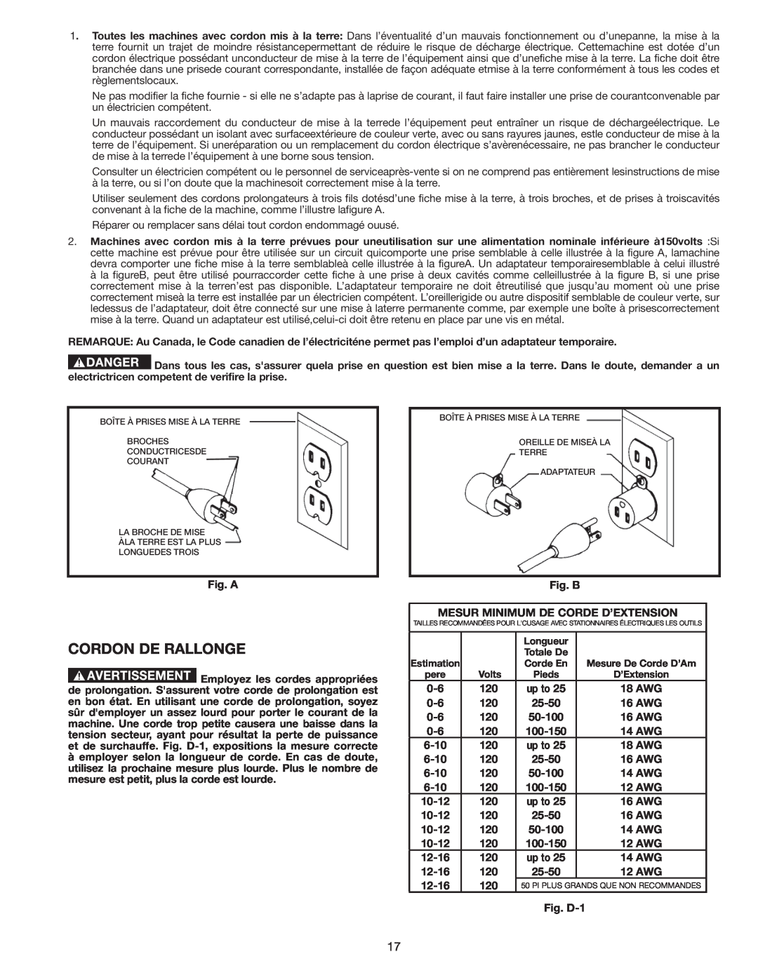 Delta AP-100 instruction manual Cordon De Rallonge 