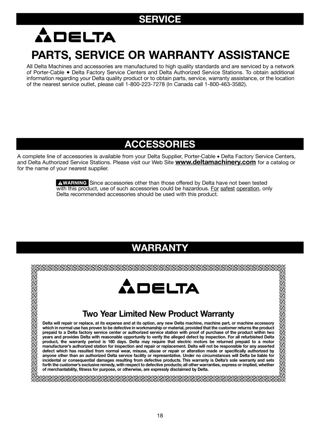 Delta AP300 instruction manual Service, Accessories, Warranty 