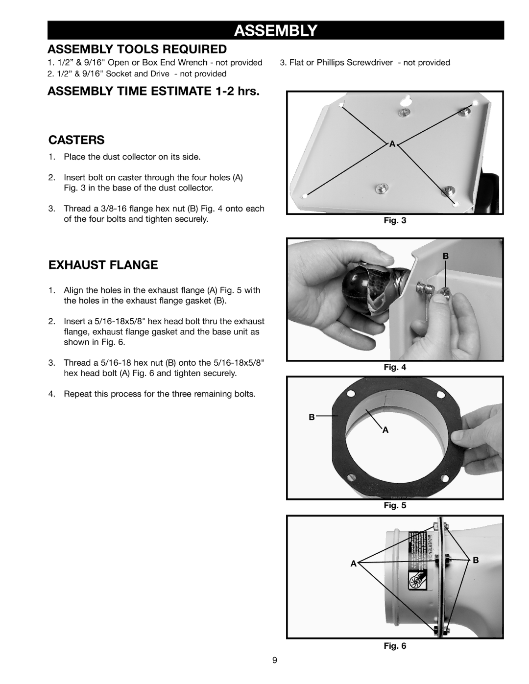 Delta AP300 instruction manual Assembly Tools Required, Casters, Exhaust Flange 