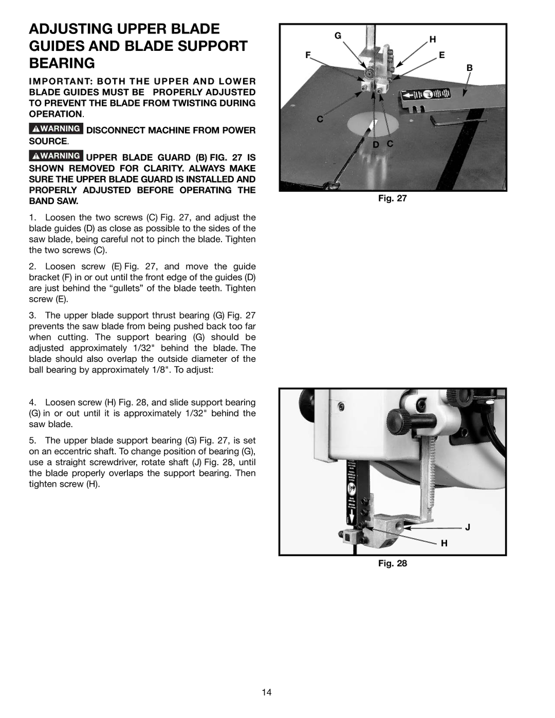 Delta BS150LS instruction manual Adjusting Upper Blade Guides and Blade Support Bearing 