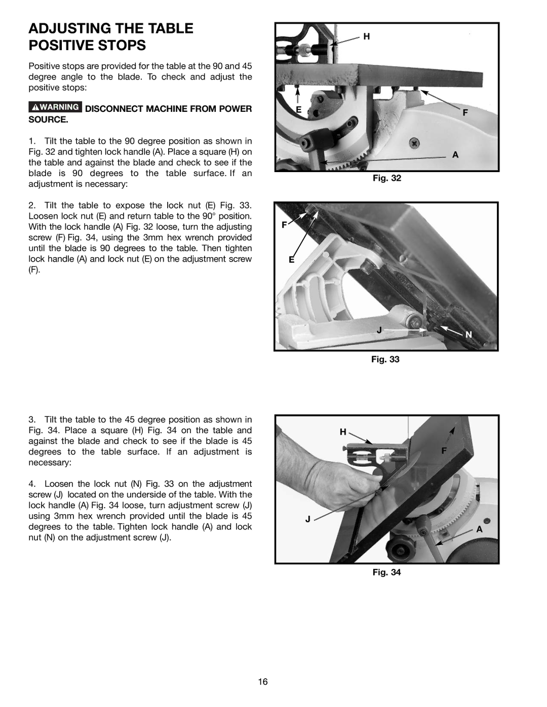 Delta BS150LS instruction manual Adjusting the Table Positive Stops 