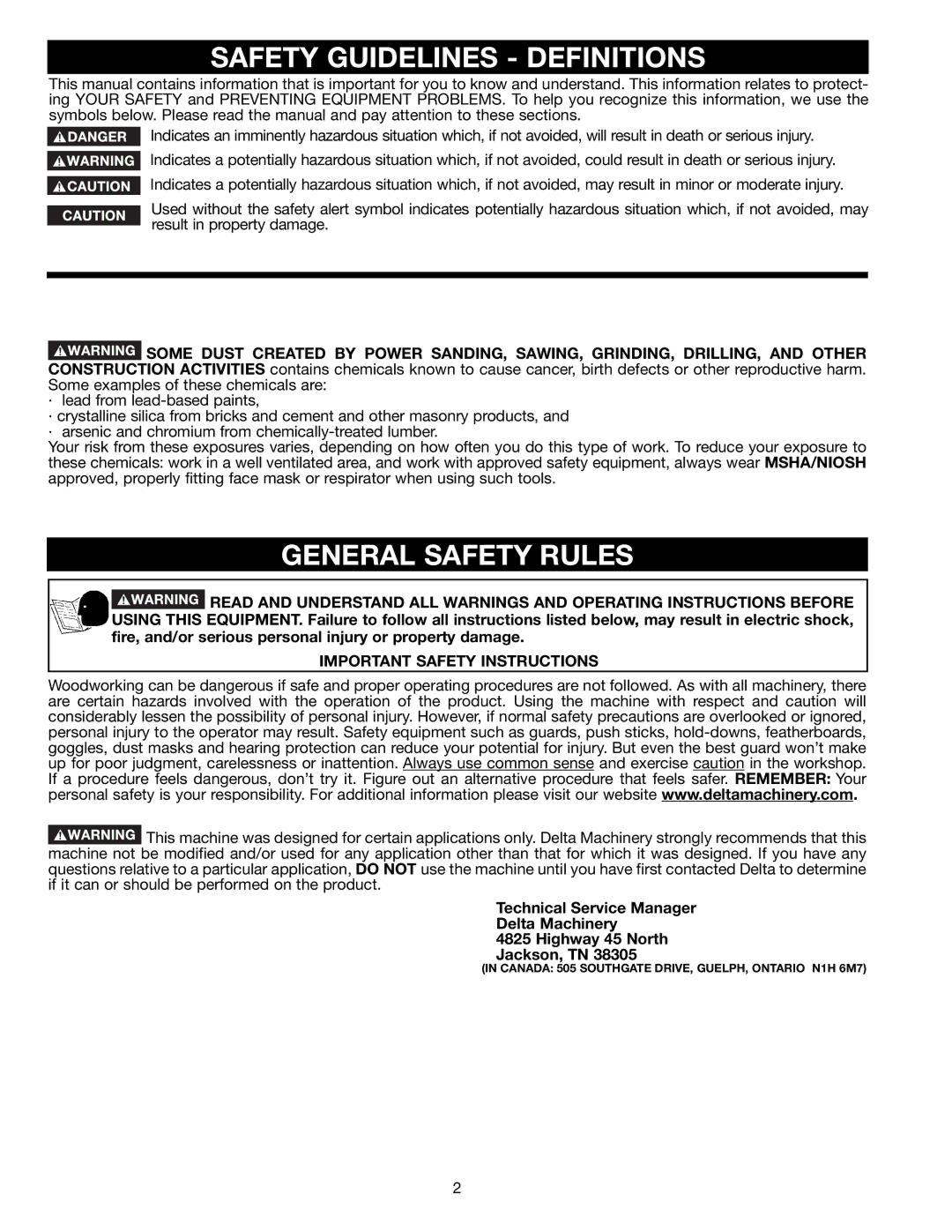 Delta BS150LS instruction manual Safety Guidelines Definitions, General Safety Rules, Important Safety Instructions 