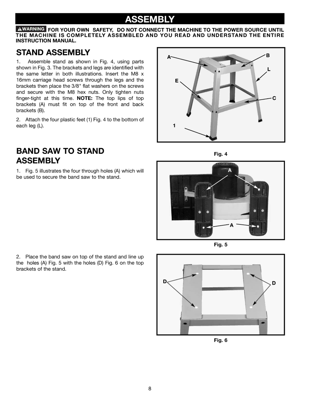 Delta BS150LS instruction manual Band SAW to Stand Assembly 