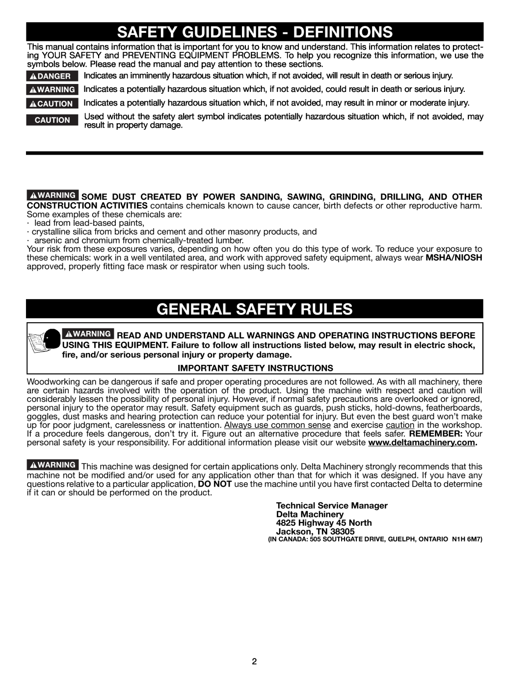Delta BS150LS Safety Guidelines - Definitions, General Safety Rules, Important Safety Instructions, Jackson, TN 