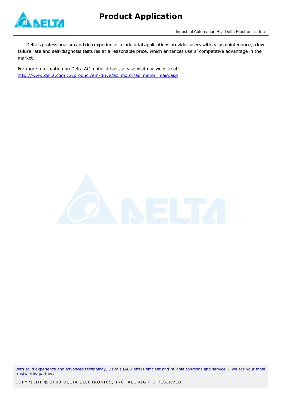 Delta AFE2000, C2000 Series manual Product Application 