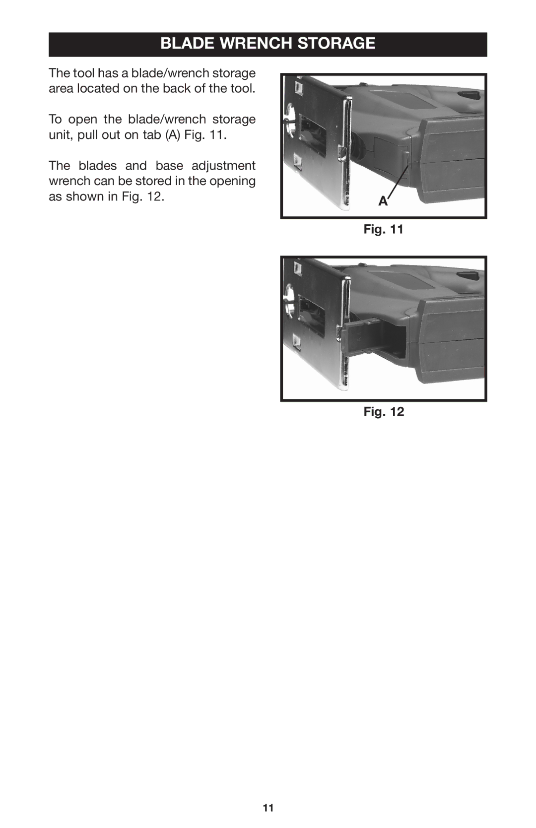 Delta CL180JS instruction manual Blade Wrench Storage 