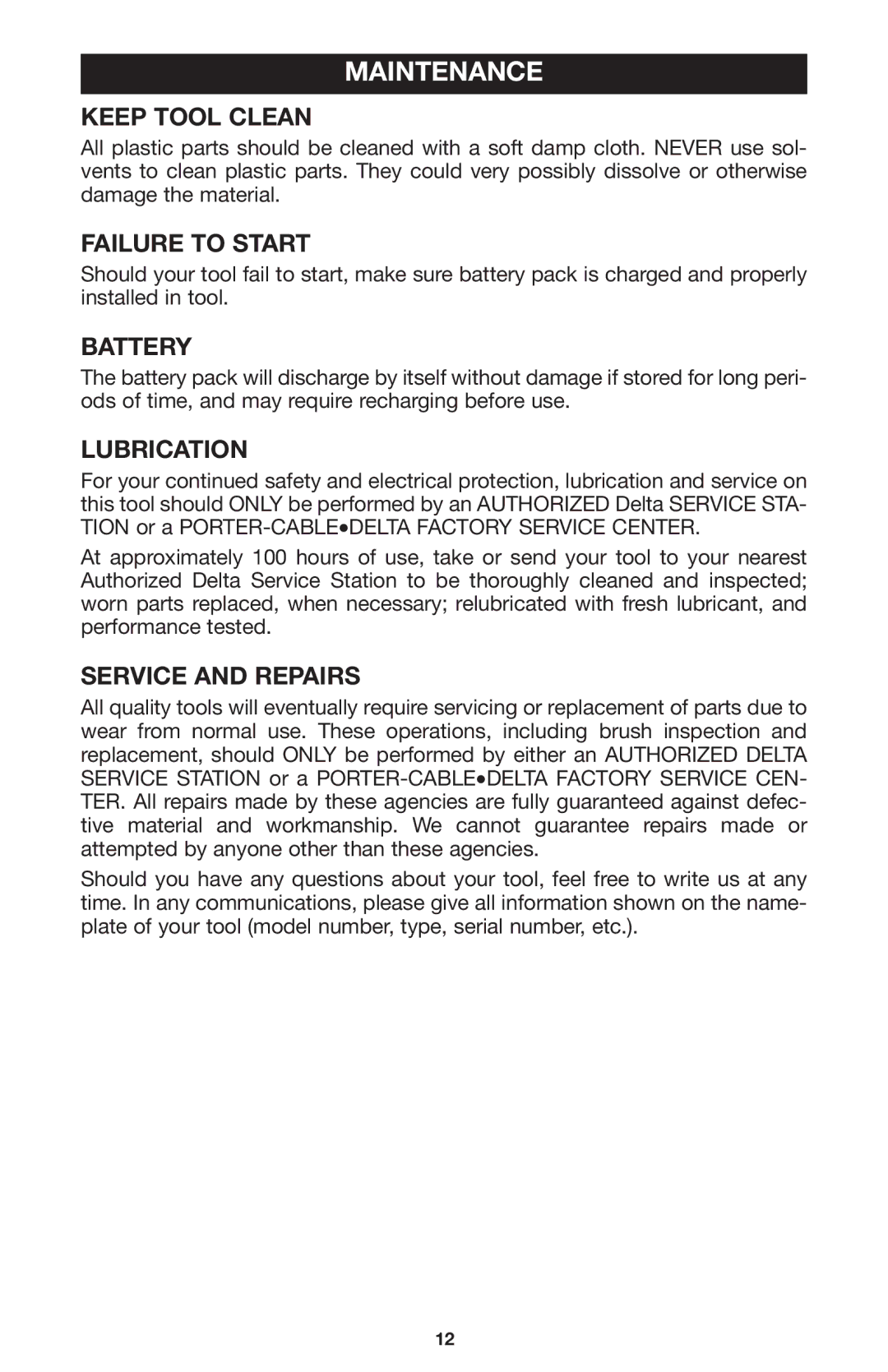 Delta CL180JS instruction manual Maintenance 