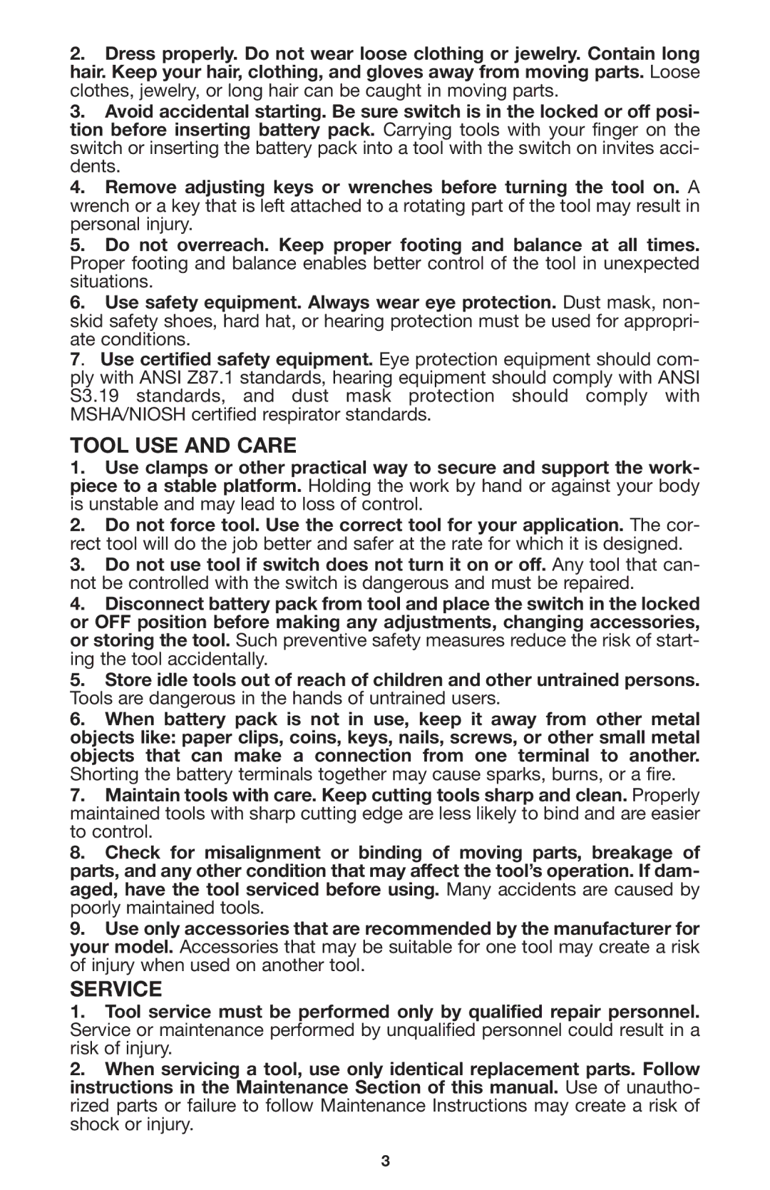 Delta CL180JS instruction manual Tool USE and Care, Service 