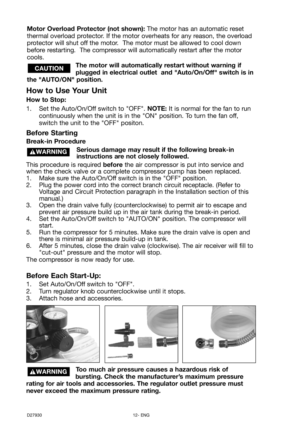 Delta CP200, D27930 instruction manual Before Starting, Before Each Start-Up, How to Stop 