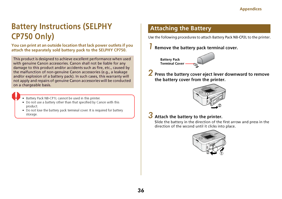 Delta CP740, CP750 specifications Attaching the Battery, Remove the battery pack terminal cover 