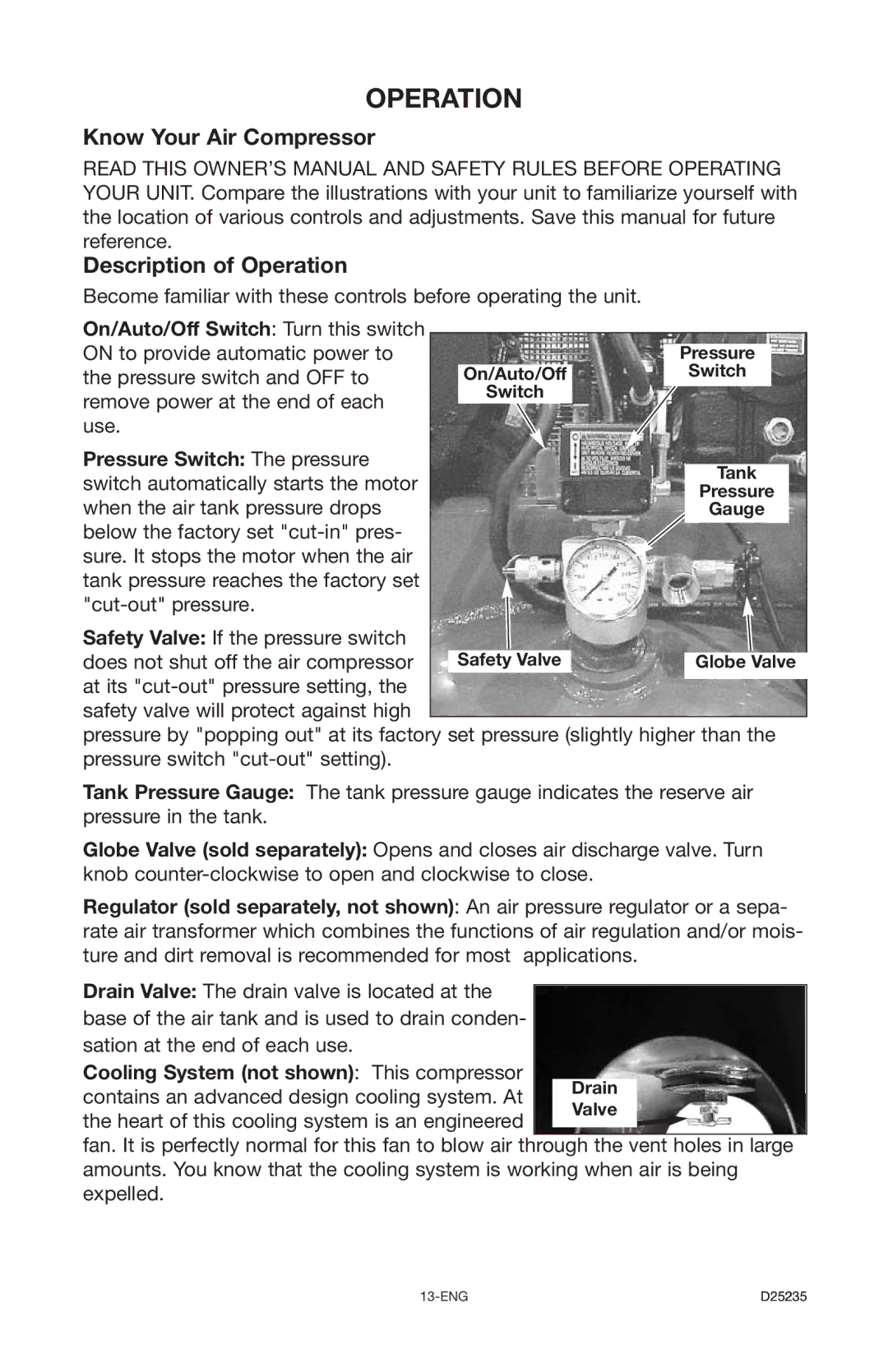 Delta DLKC6580V2, D25235 029-2 instruction manual Know Your Air Compressor Description of Operation 