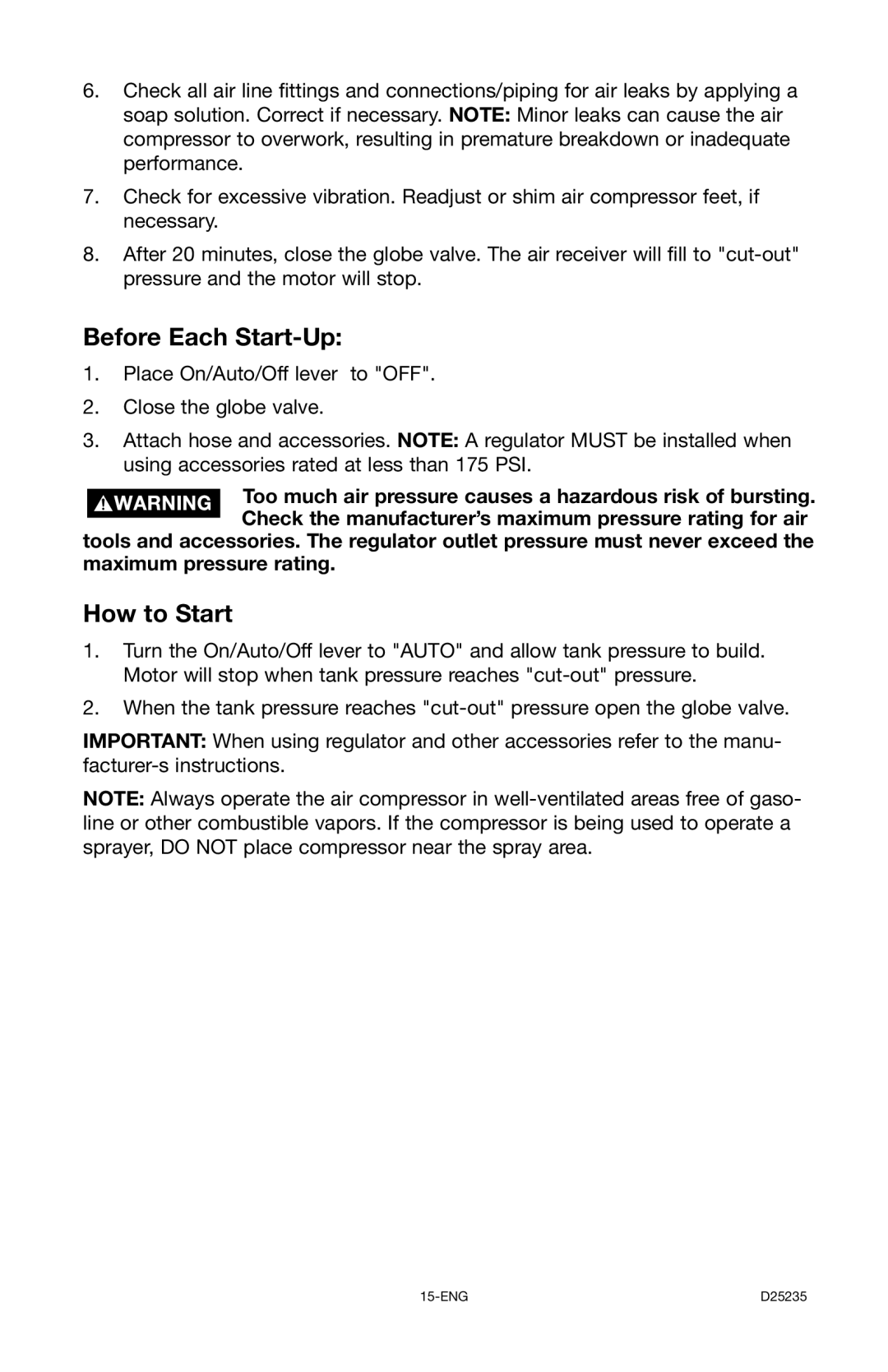 Delta DLKC6580V2, D25235 029-2 instruction manual Before Each Start-Up, How to Start 