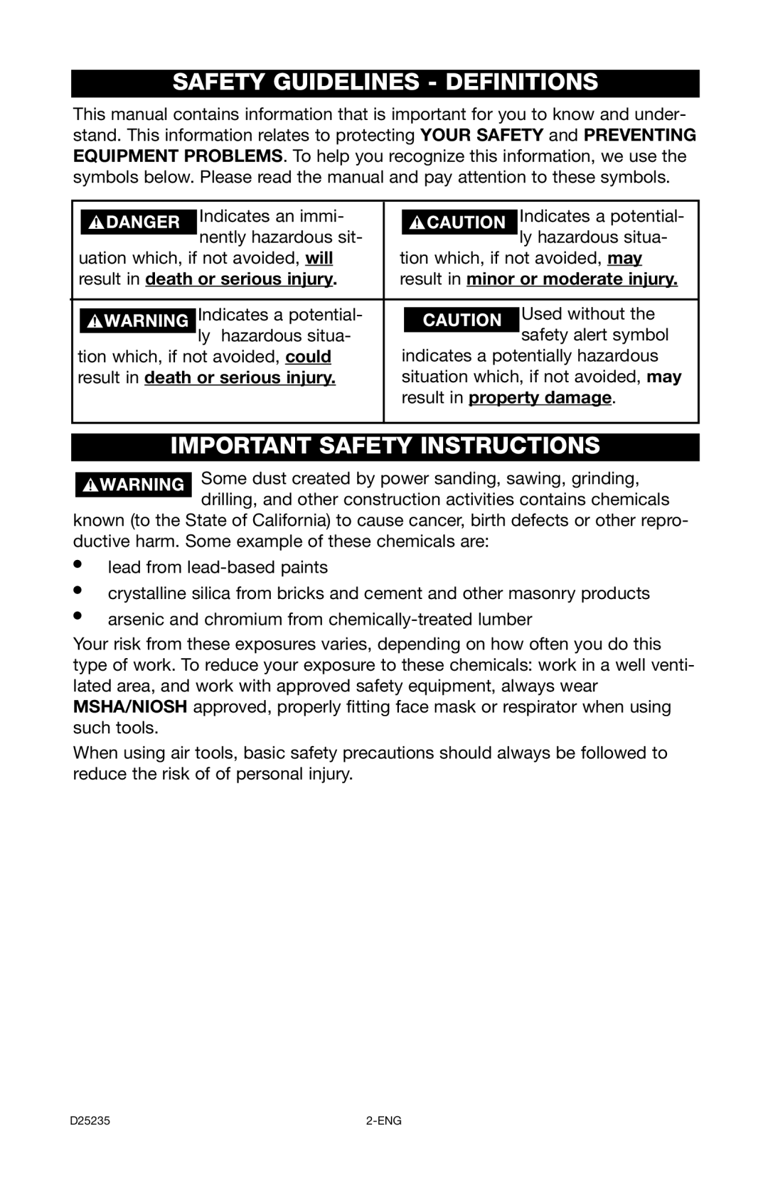 Delta D25235 029-2, DLKC6580V2 instruction manual Safety Guidelines Definitions 