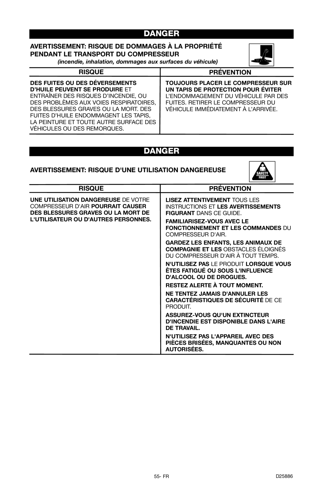 Delta D25886 instruction manual Avertissement Risque Dune Utilisation Dangereuse 