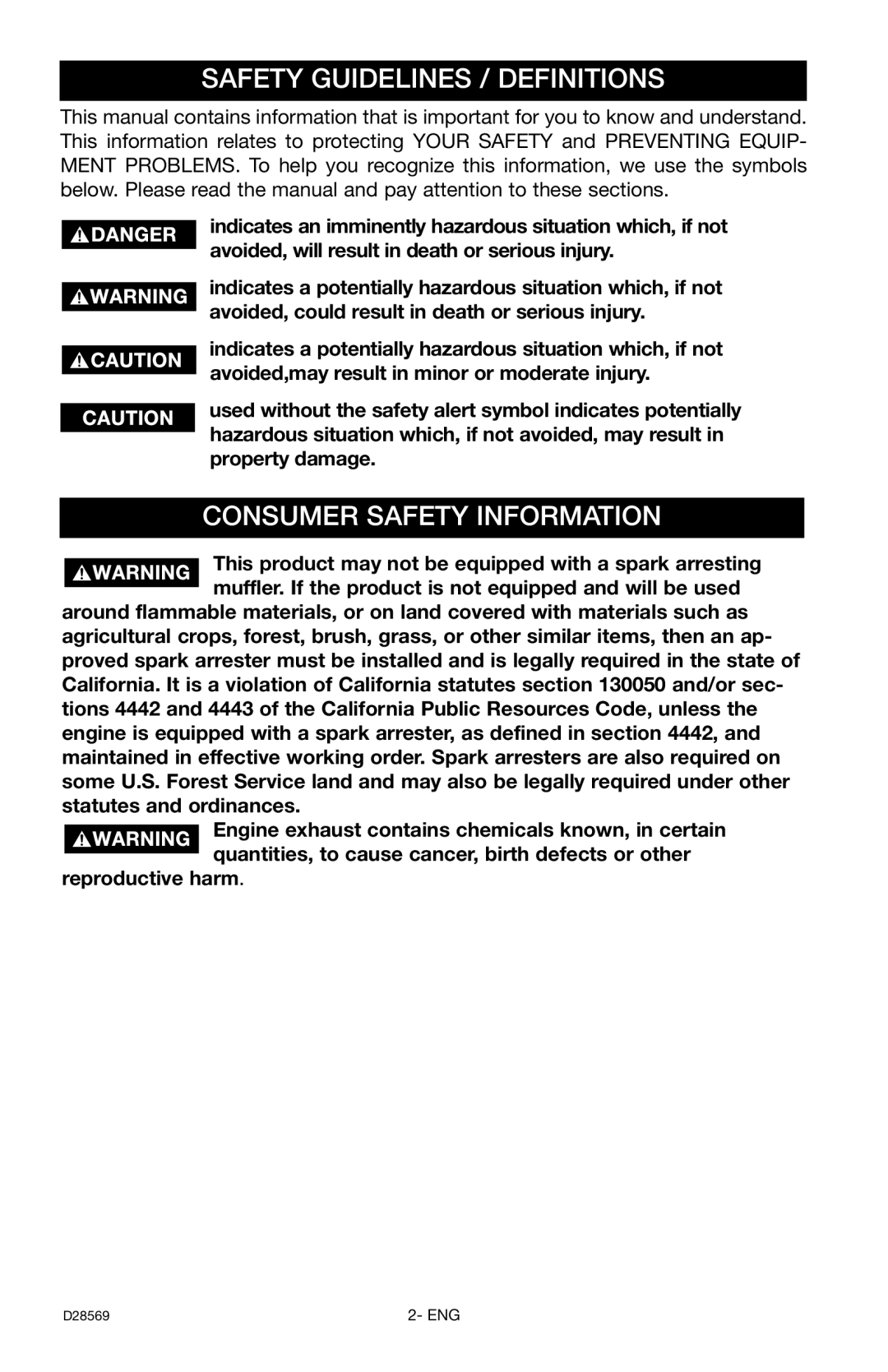 Delta D28569 instruction manual Safety Guidelines / Definitions, Consumer Safety Information 