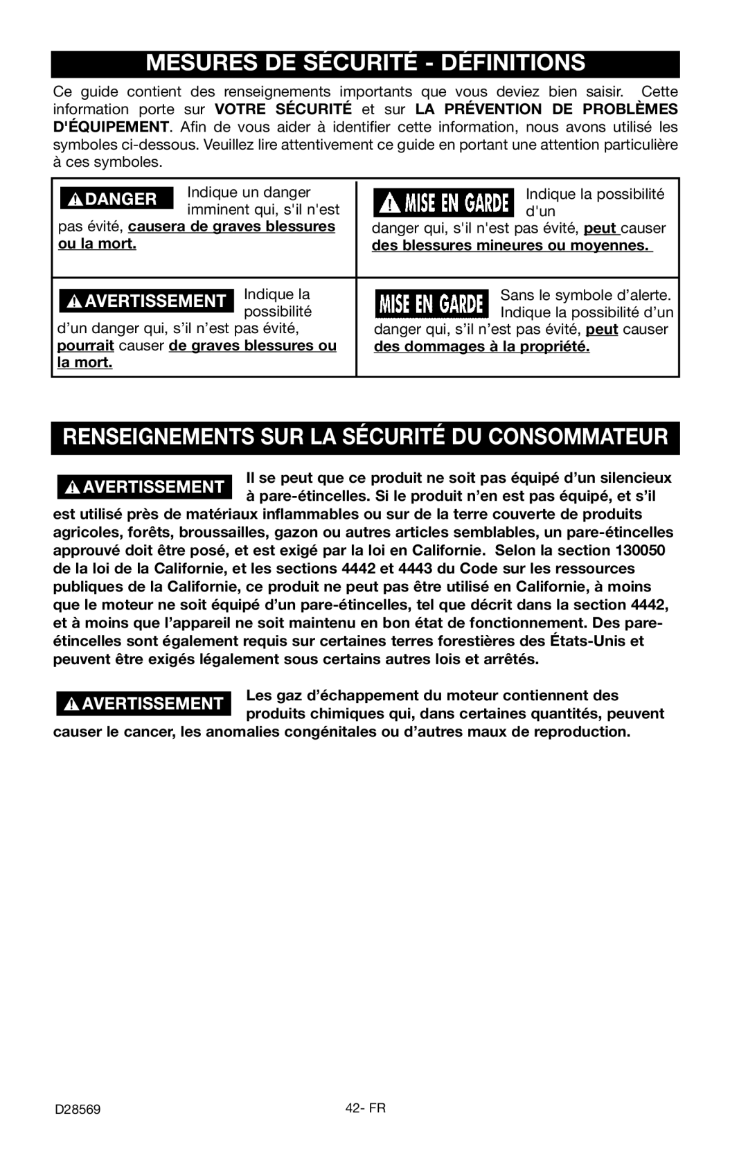 Delta D28569 Mesures DE Sécurité Définitions, Renseignements SUR LA Sécurité DU Consommateur, Ou la mort, La mort 