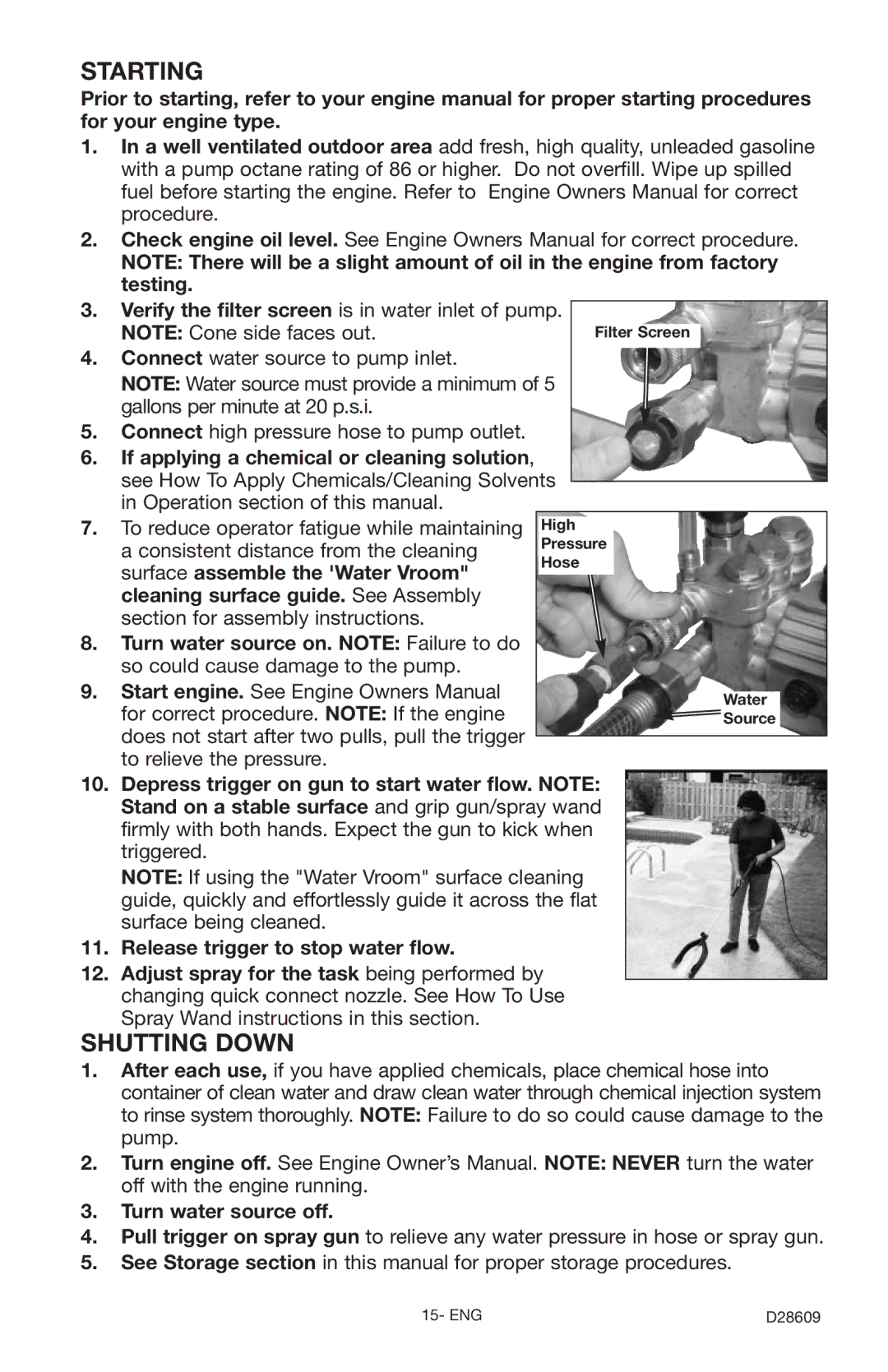 Delta D2400H, D28609 instruction manual Starting, Shutting Down 