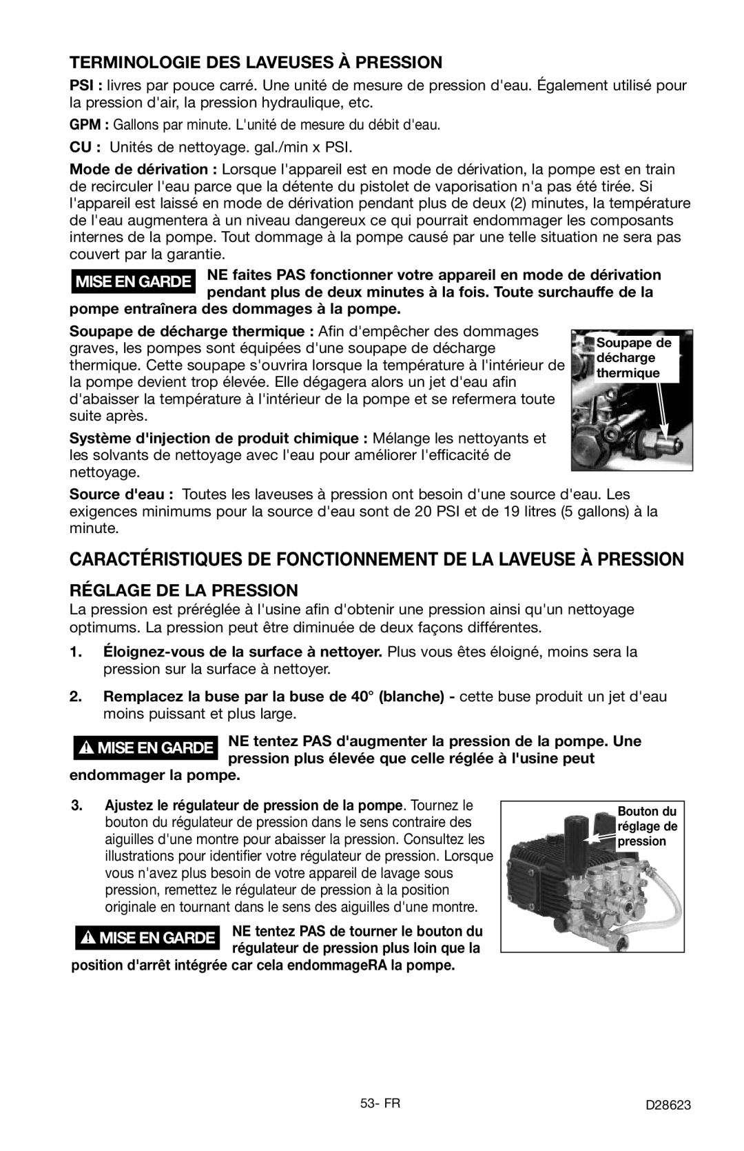 Delta D28623 Caractéristiques DE Fonctionnement DE LA Laveuse À Pression, Terminologie DES Laveuses À Pression 