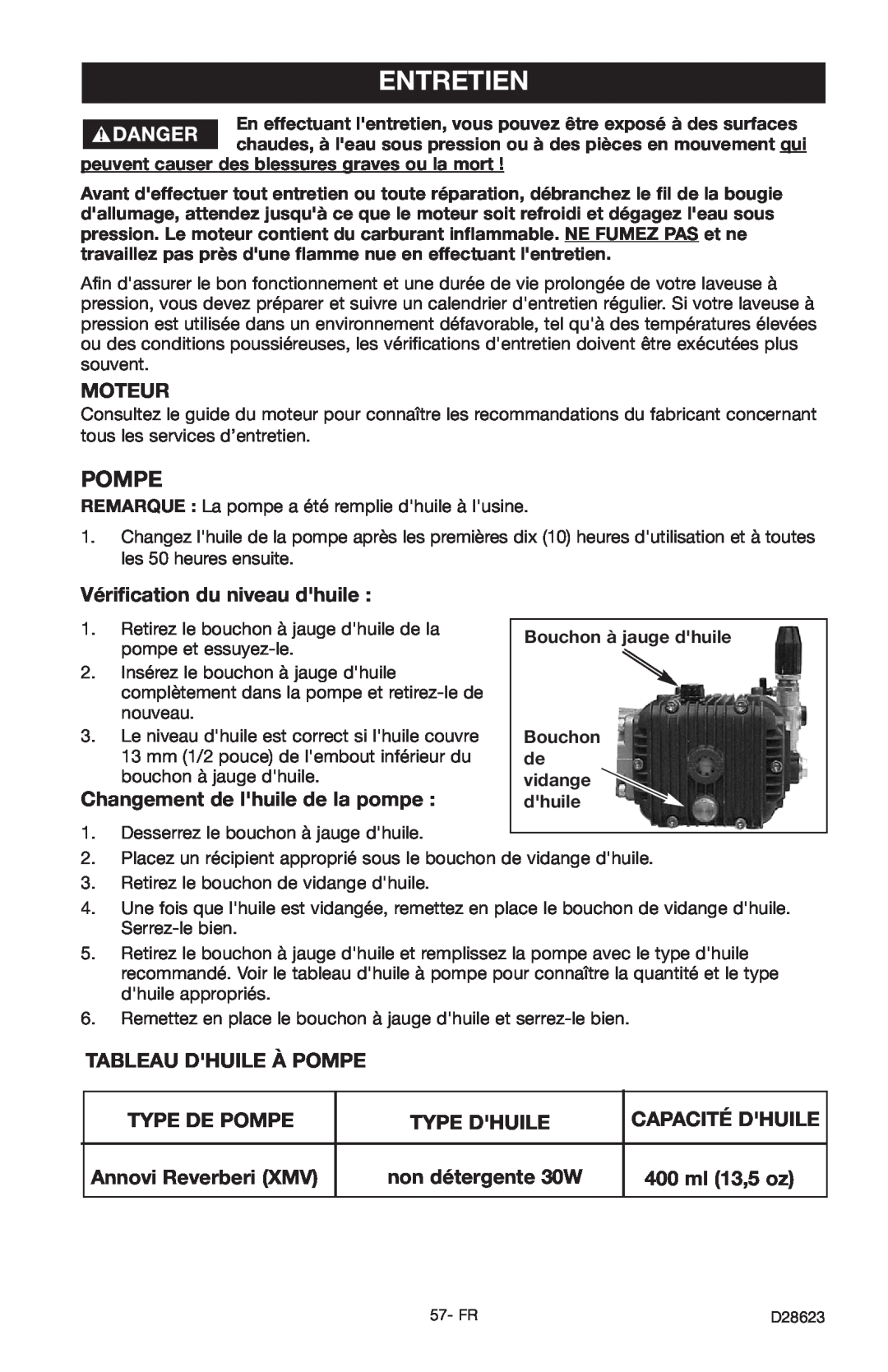Delta D28623 instruction manual Entretien, Pompe 
