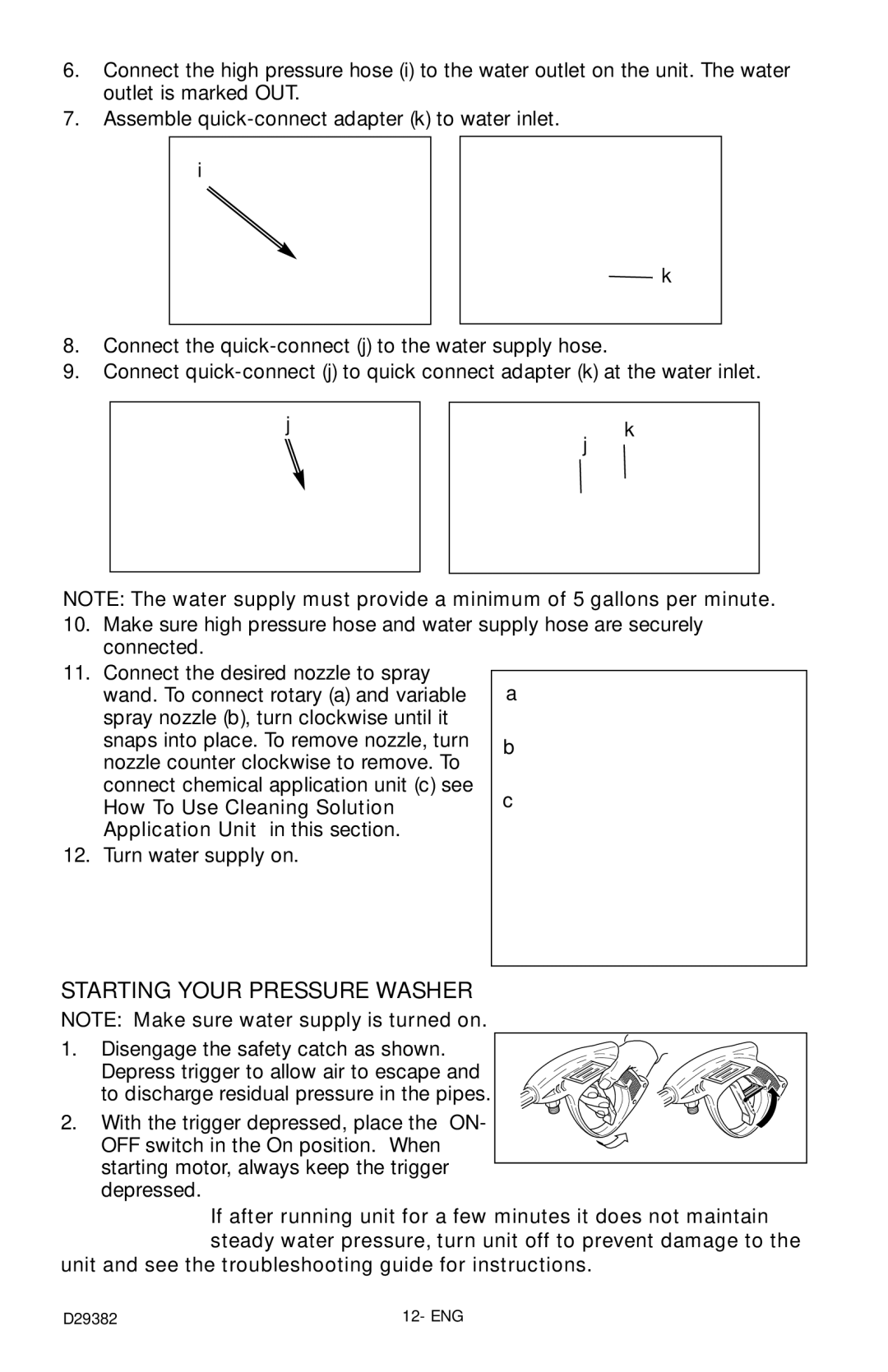 Delta D29382 instruction manual Starting Your Pressure Washer 