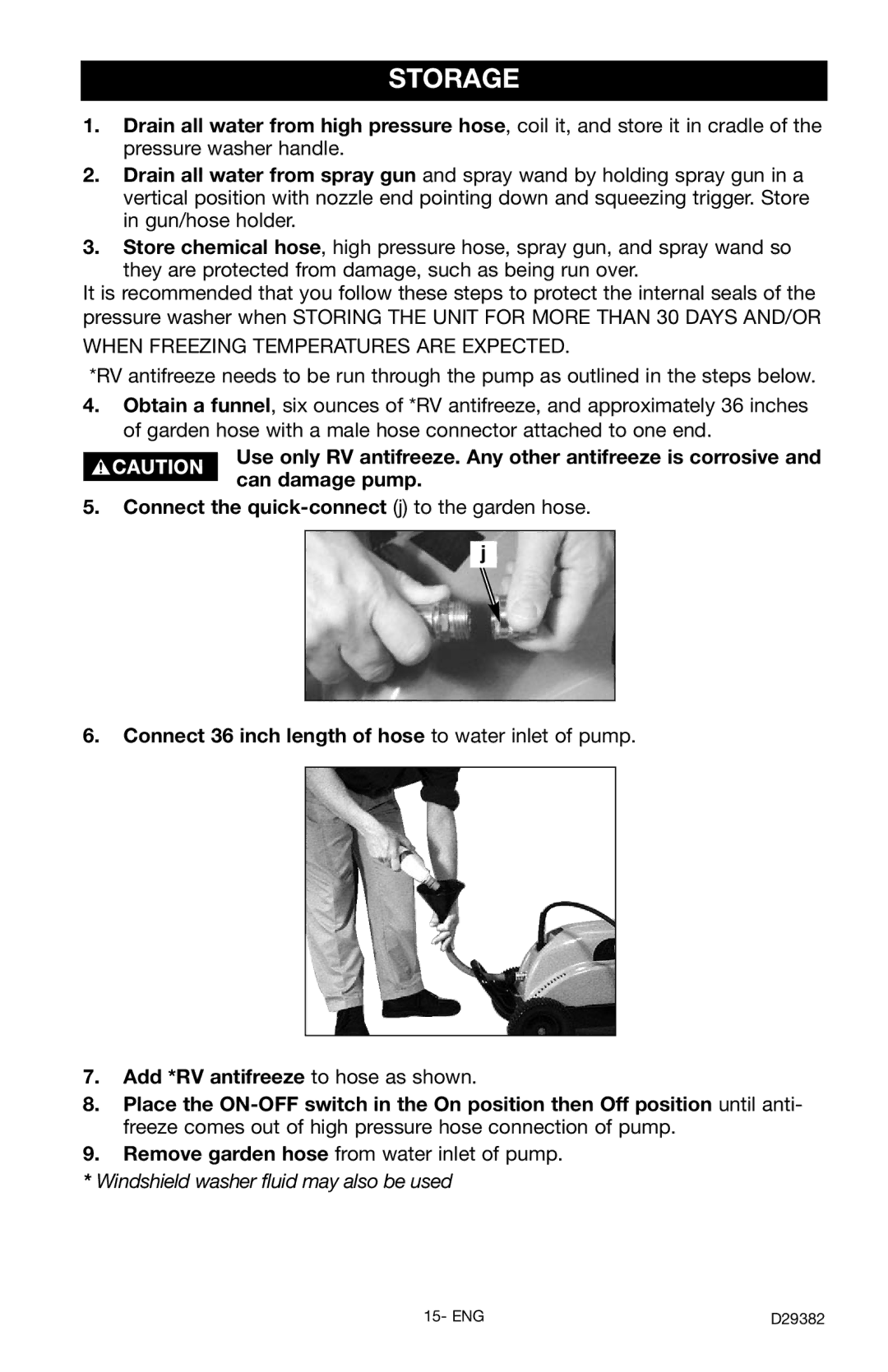 Delta D29382 instruction manual Storage, When Freezing Temperatures are Expected 