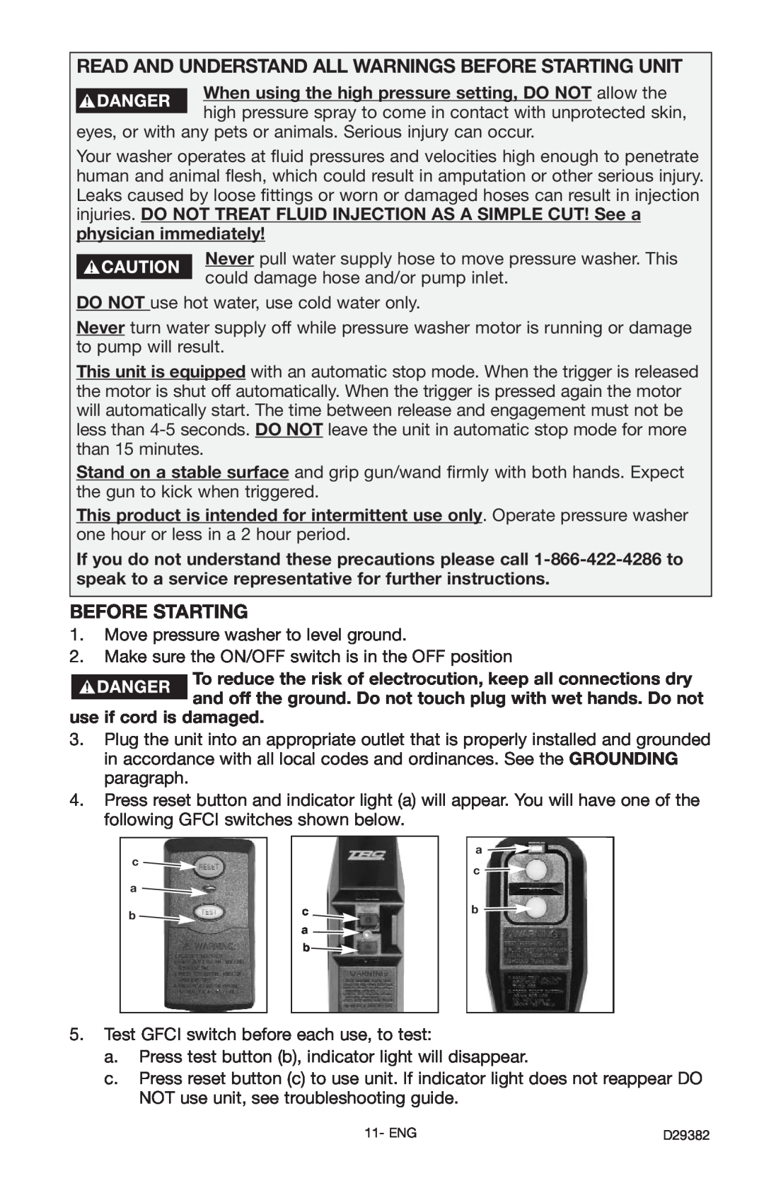 Delta D29382 instruction manual Read And Understand All Warnings Before Starting Unit, use if cord is damaged 