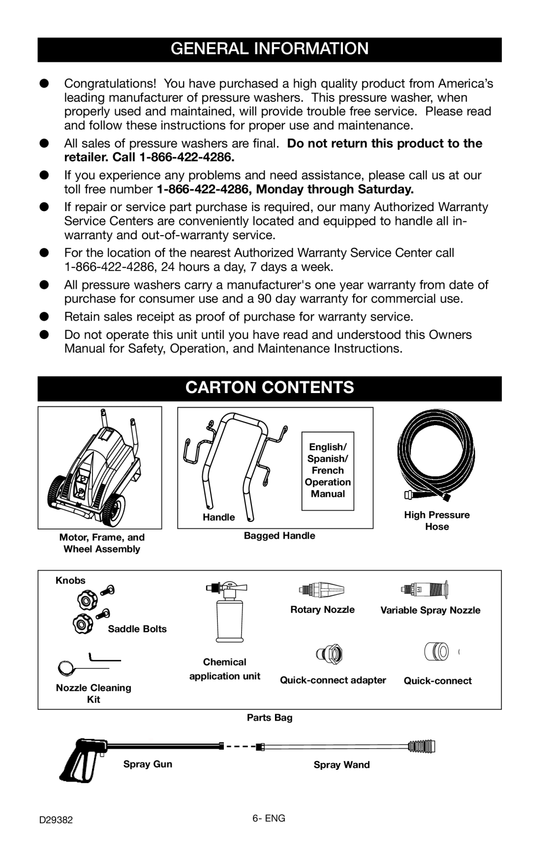 Delta D29382 instruction manual General Information, Carton Contents 