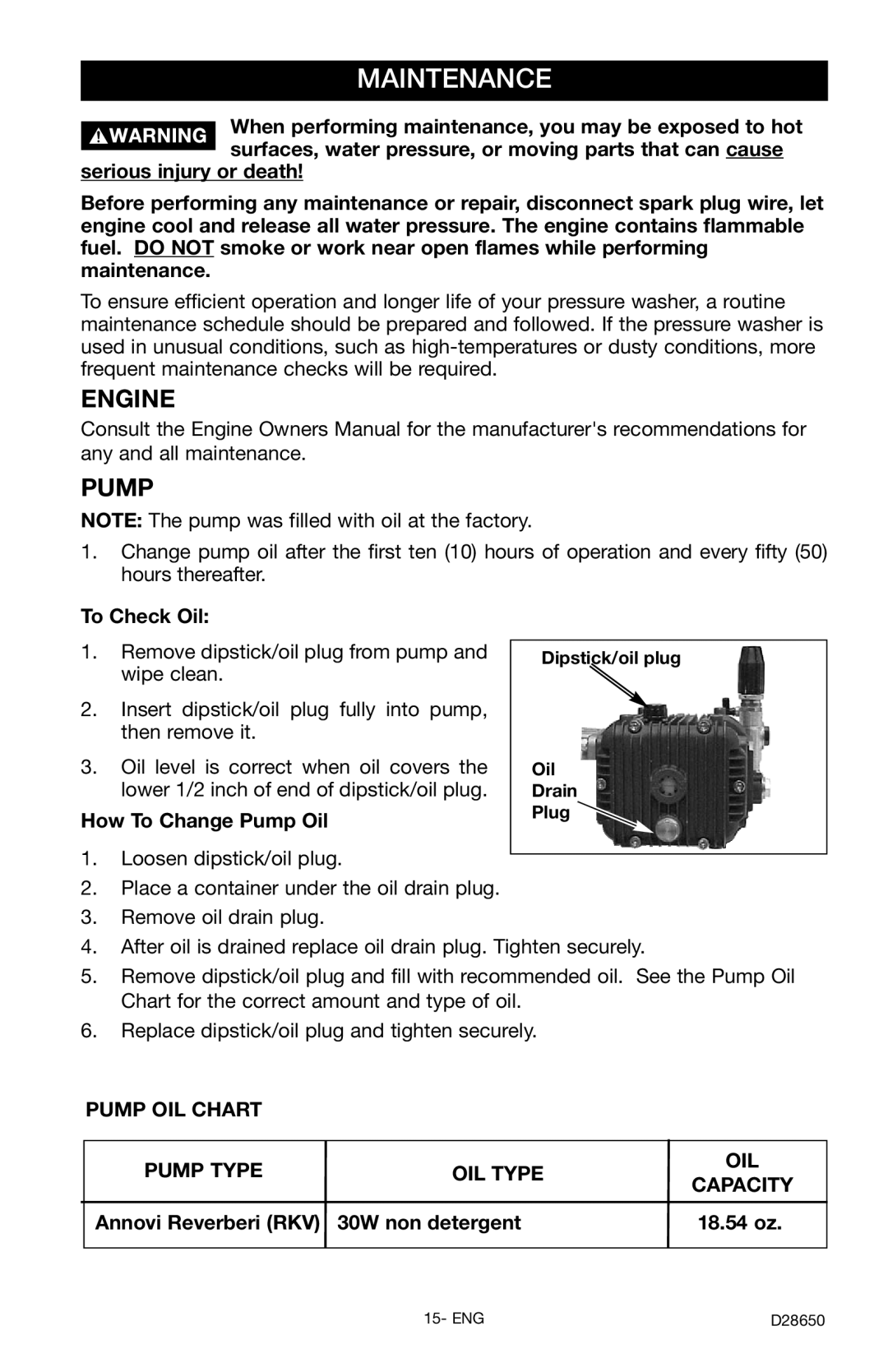 Delta D28650, D3500K Maintenance, To Check Oil, How To Change Pump Oil, Pump OIL Chart Pump Type OIL Type Capacity 