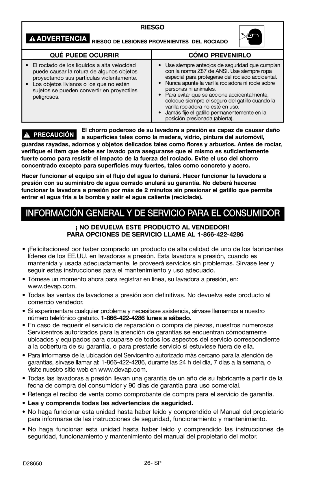 Delta D3500K Información General Y DE Servicio Para EL Consumidor, Lea y comprenda todas las advertencias de seguridad 